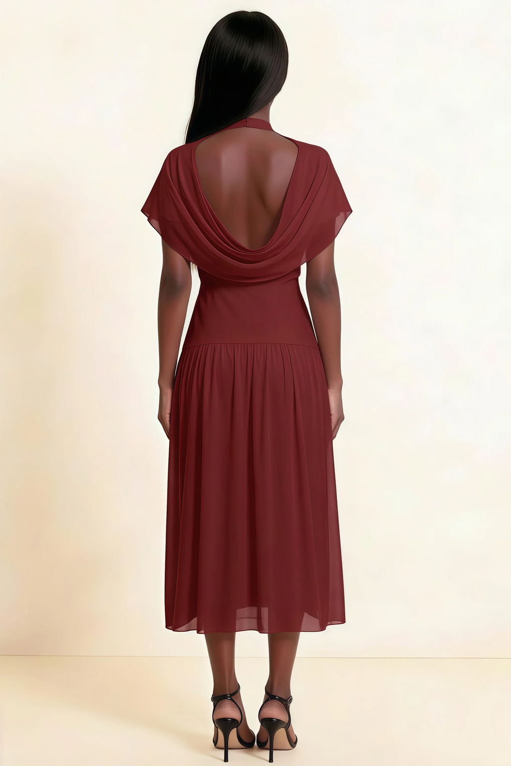 Alva Rust  High Neck Gathered Skirt Midi Dress