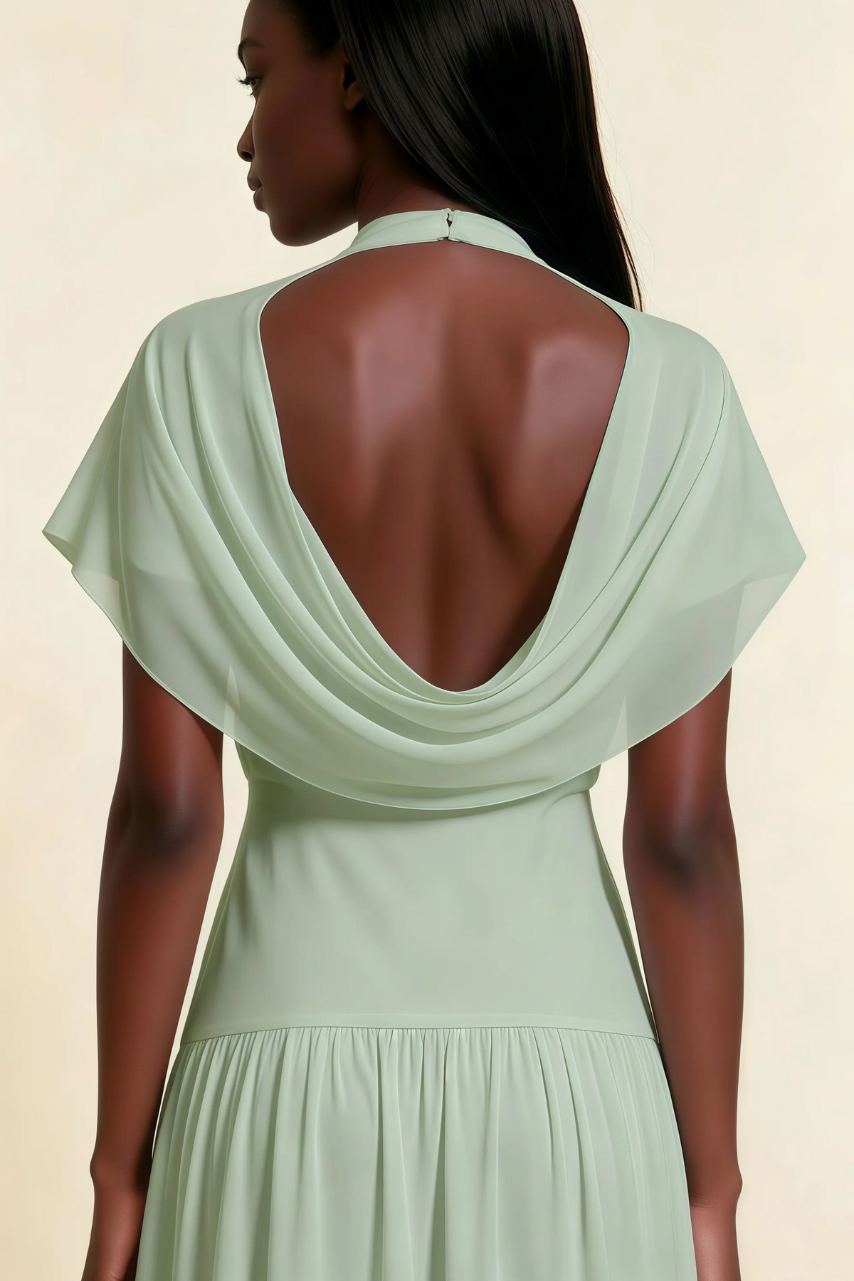 Alva Sage Green  High Neck Gathered Skirt Midi Dress
