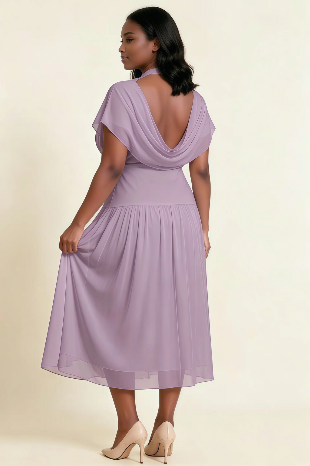 Alva Wisteria High Neck Gathered Skirt Midi Dress