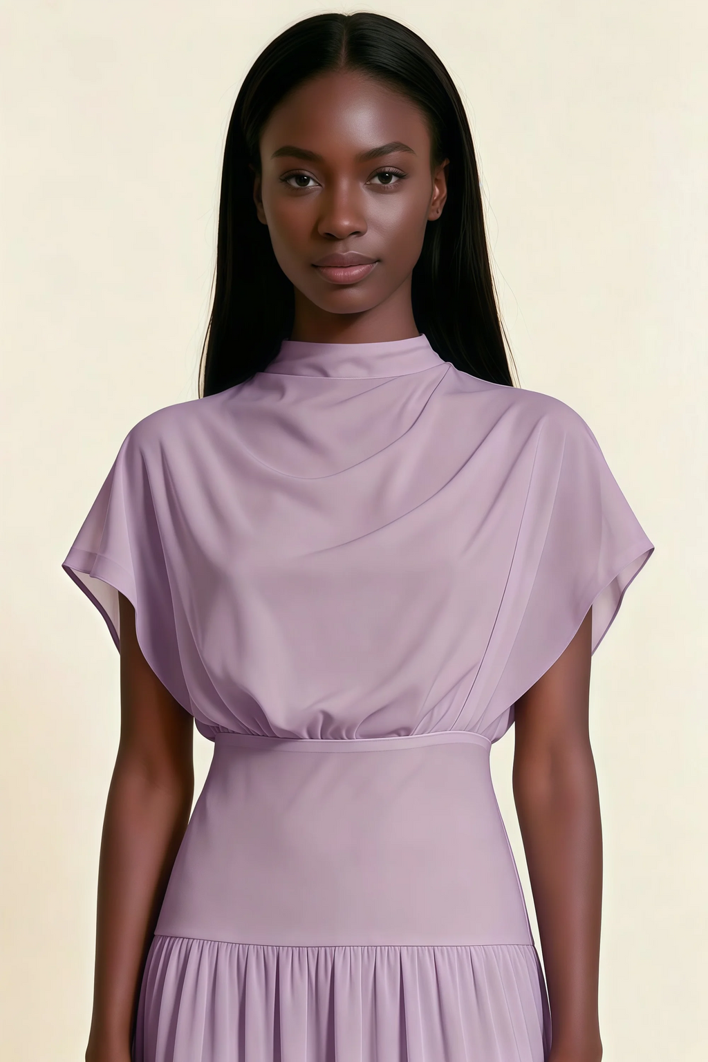 Alva Wisteria High Neck Gathered Skirt Midi Dress