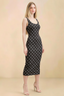 Alvina Black Polka Dot Scoop Neck Bodycon Midi Dress