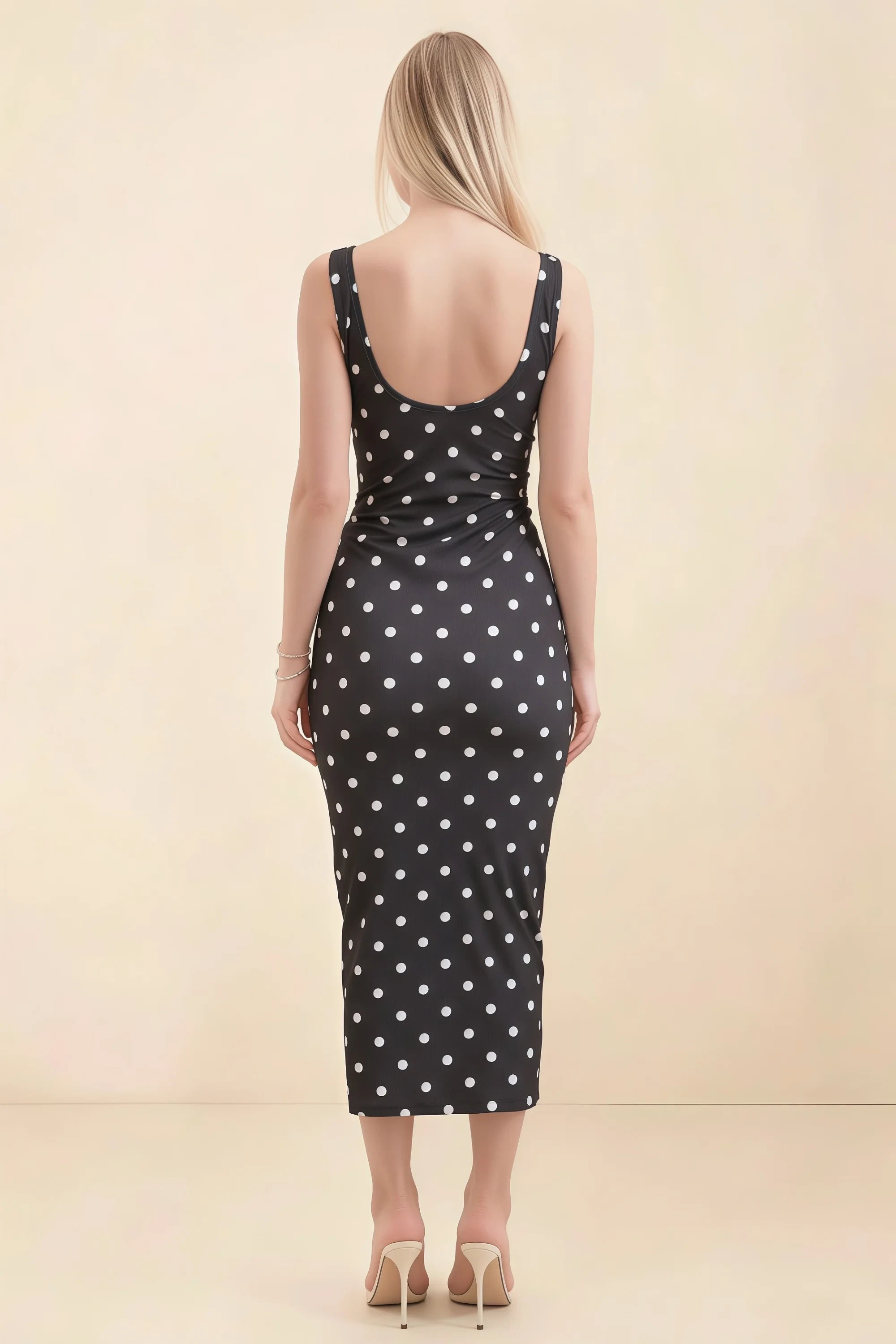 Alvina Black Polka Dot Scoop Neck Bodycon Midi Dress Secondary image