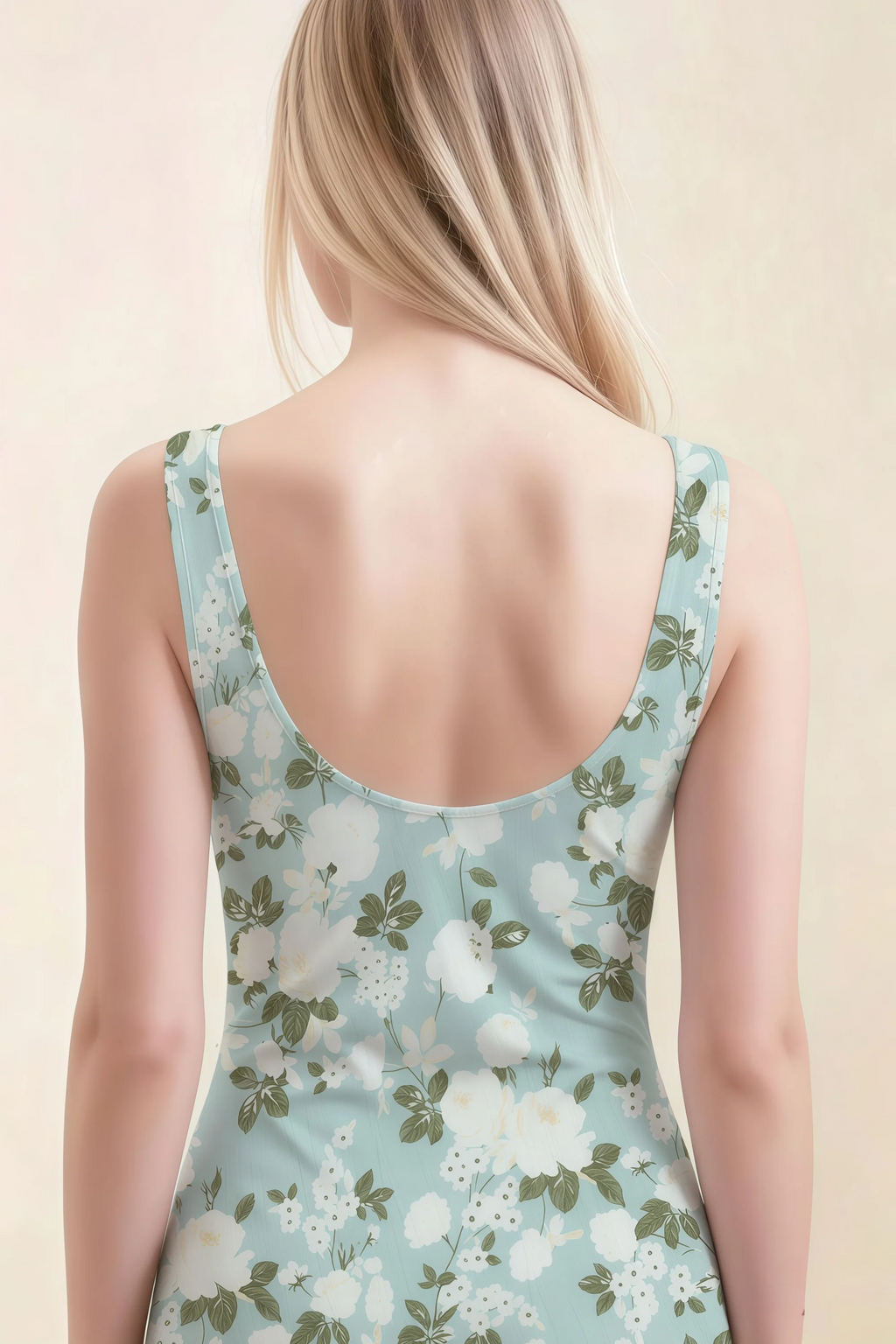 Alvina Blue Floral Scoop Neck Bodycon Midi Dress