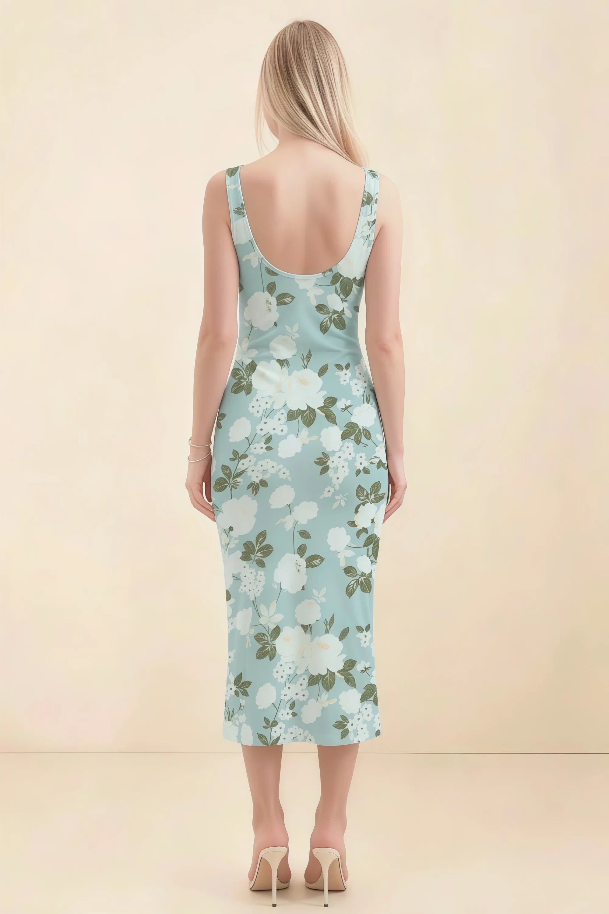 Alvina Blue Floral Scoop Neck Bodycon Midi Dress Secondary image
