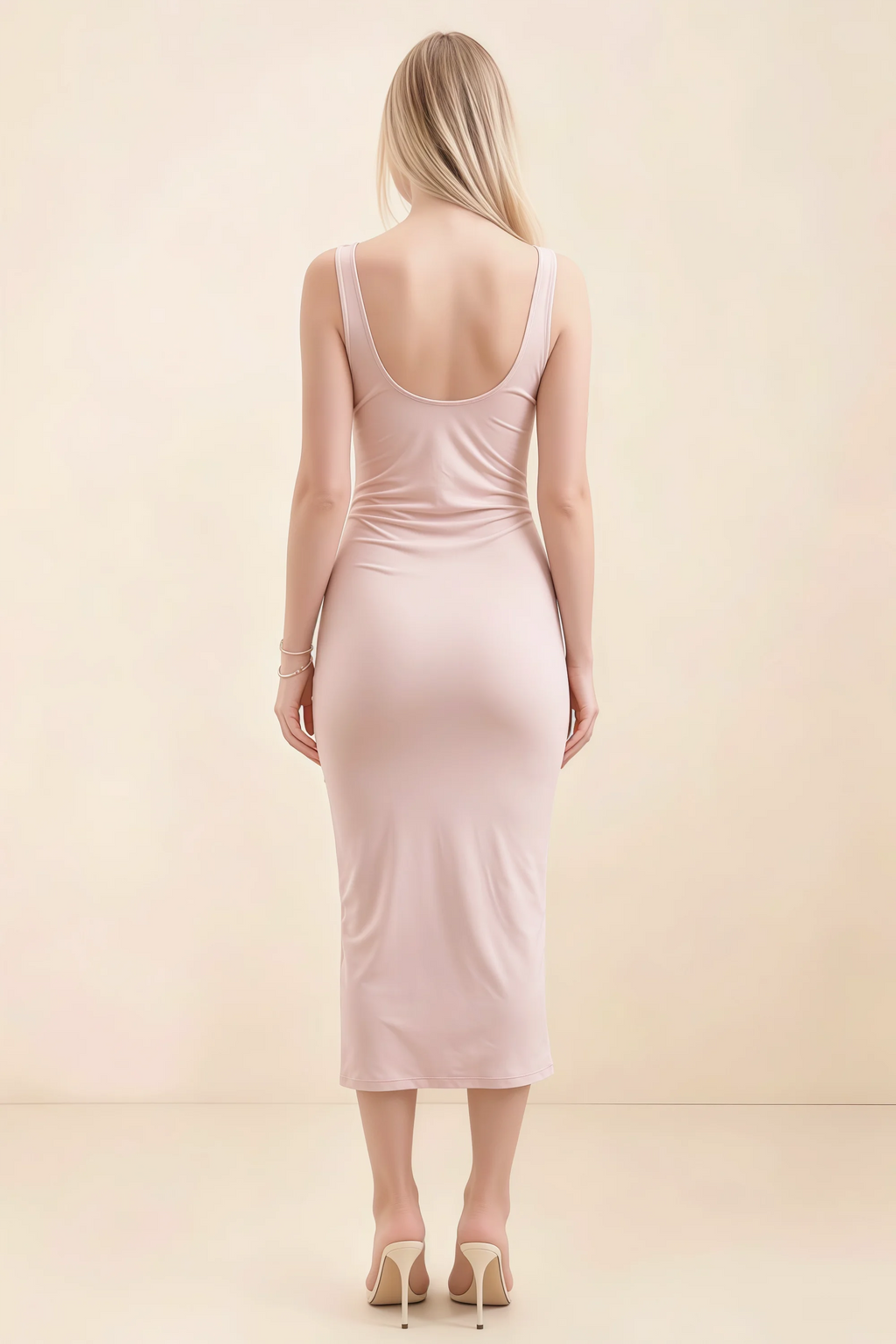 Alvina Blush Scoop Neck Bodycon Midi Dress