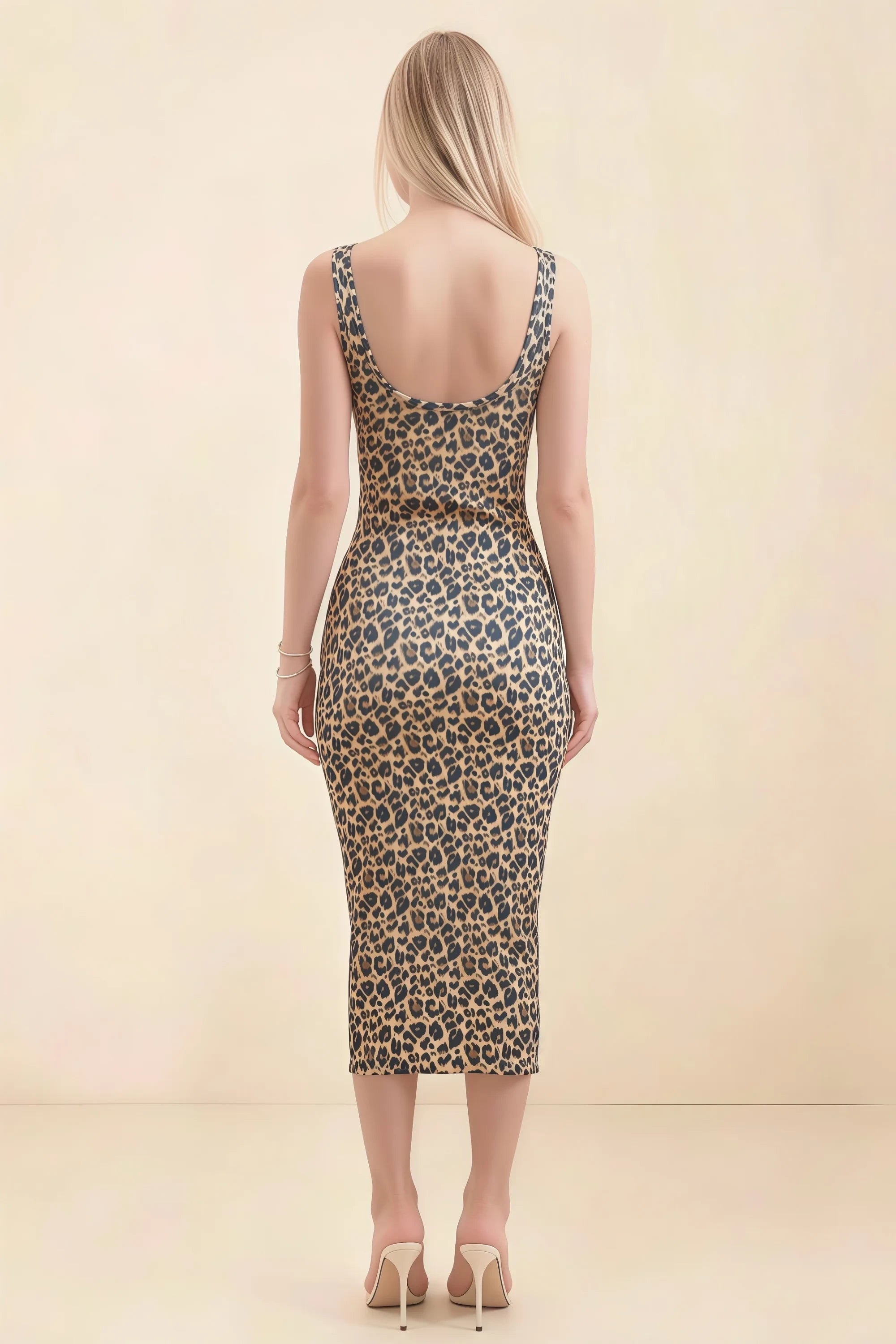 Alvina Brown Leopard Print Scoop Neck Bodycon Midi Dress Secondary image