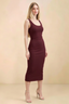 Alvina Cabernet Scoop Neck Bodycon Midi Dress
