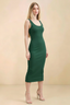 Alvina Dark Green Scoop Neck Bodycon Midi Dress