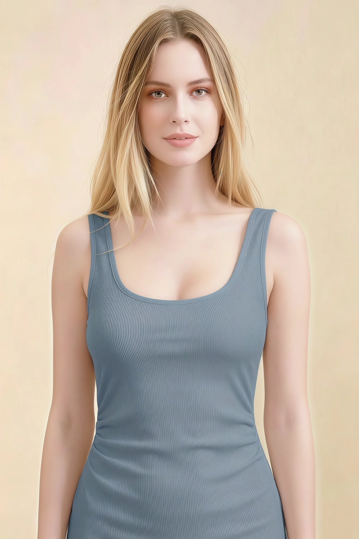 Alvina Dusty Blue Scoop Neck Bodycon Midi Dress