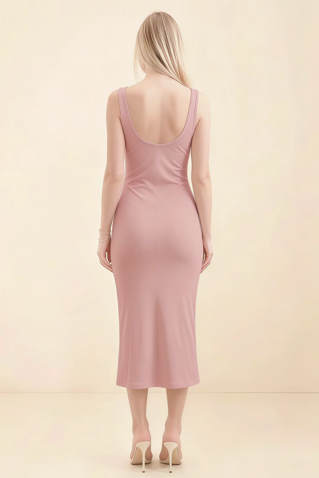 Alvina Dusty Rose Scoop Neck Bodycon Midi Dress