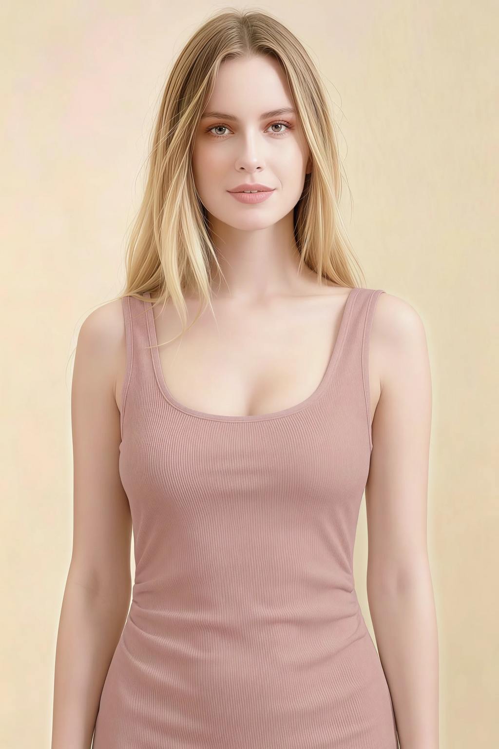 Alvina Dusty Rose Scoop Neck Bodycon Midi Dress