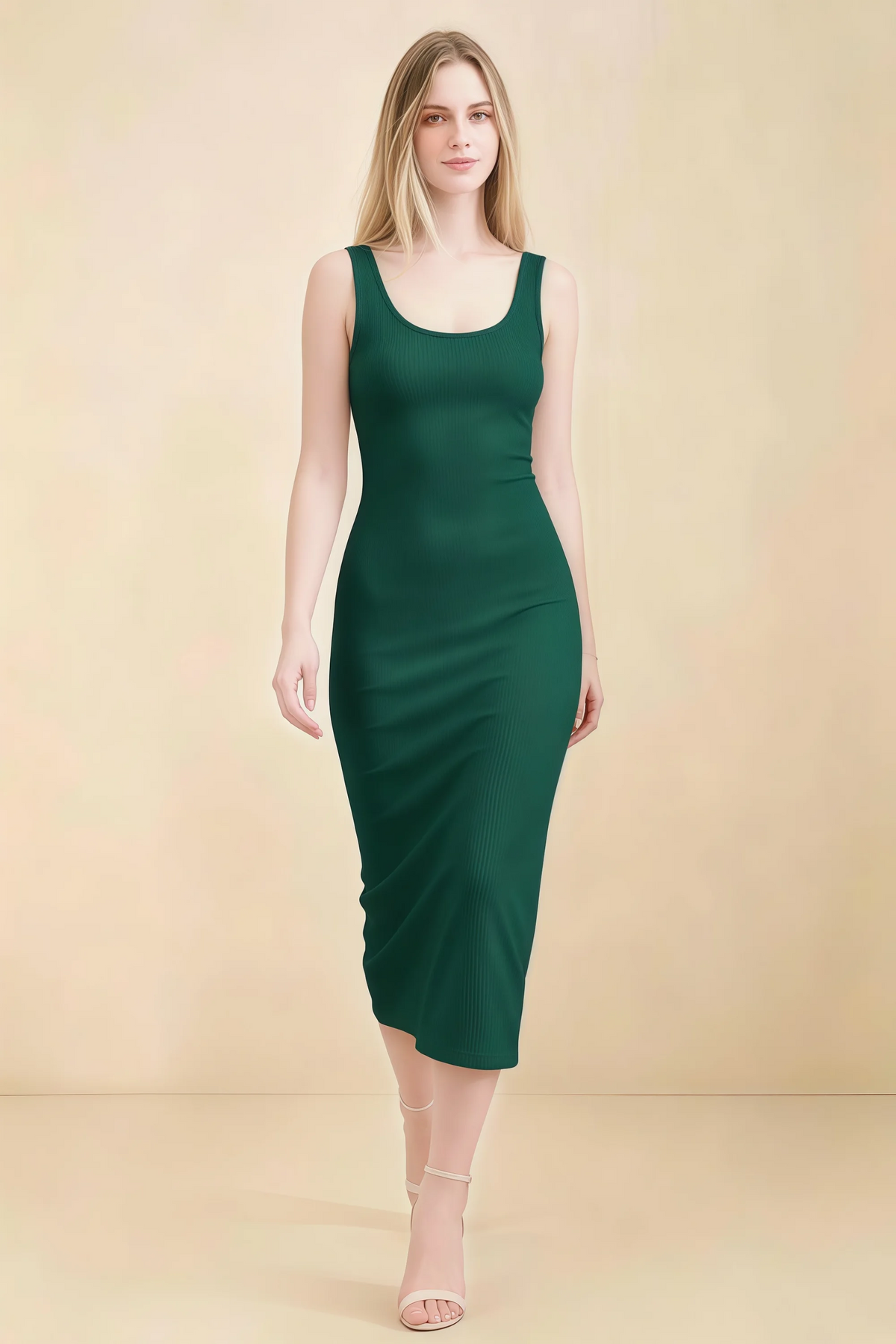 Alvina Emerald Green Scoop Neck Bodycon Midi Dress
