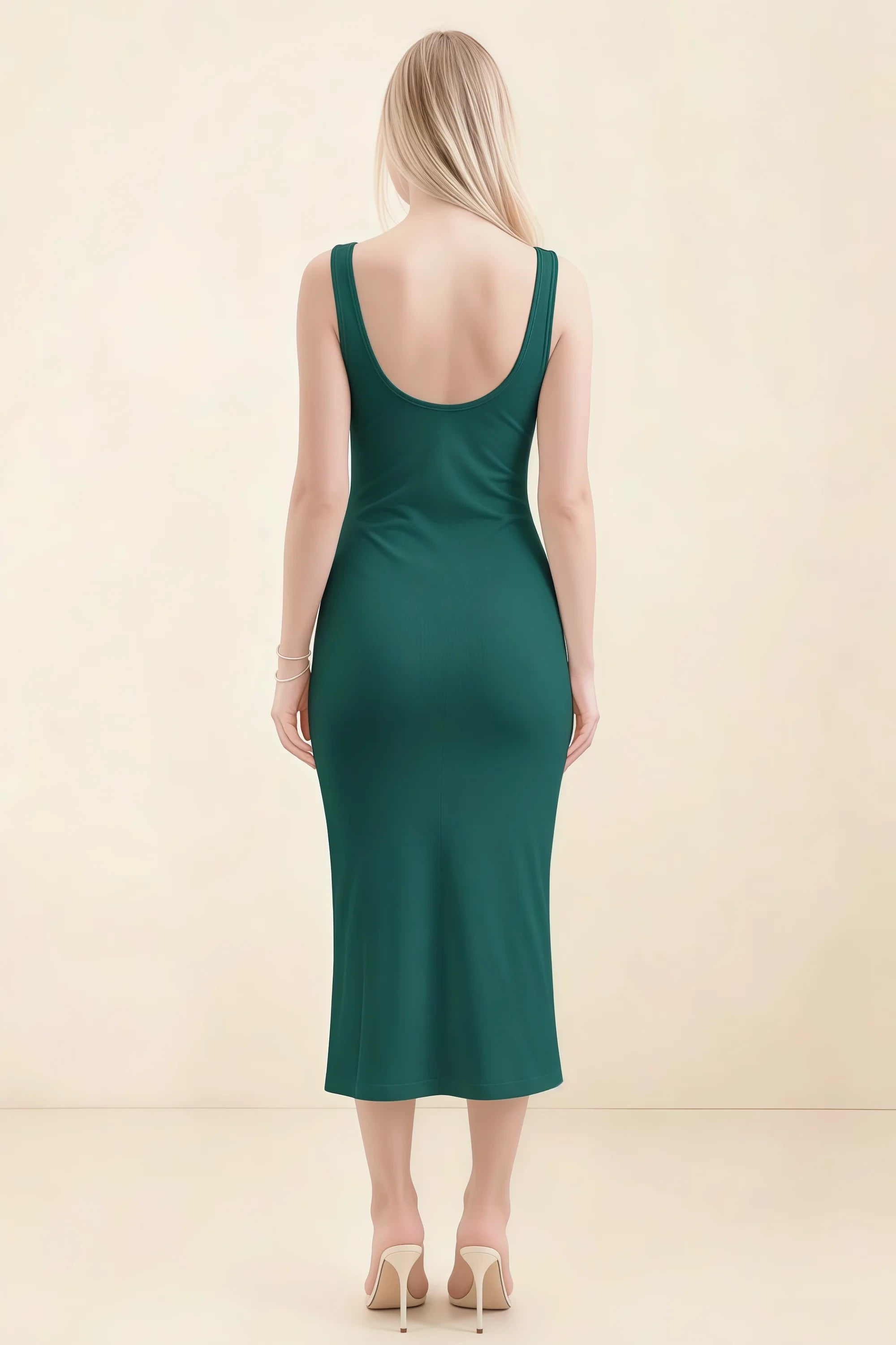 Alvina Emerald Green Scoop Neck Bodycon Midi Dress Imagen secundaria del producto