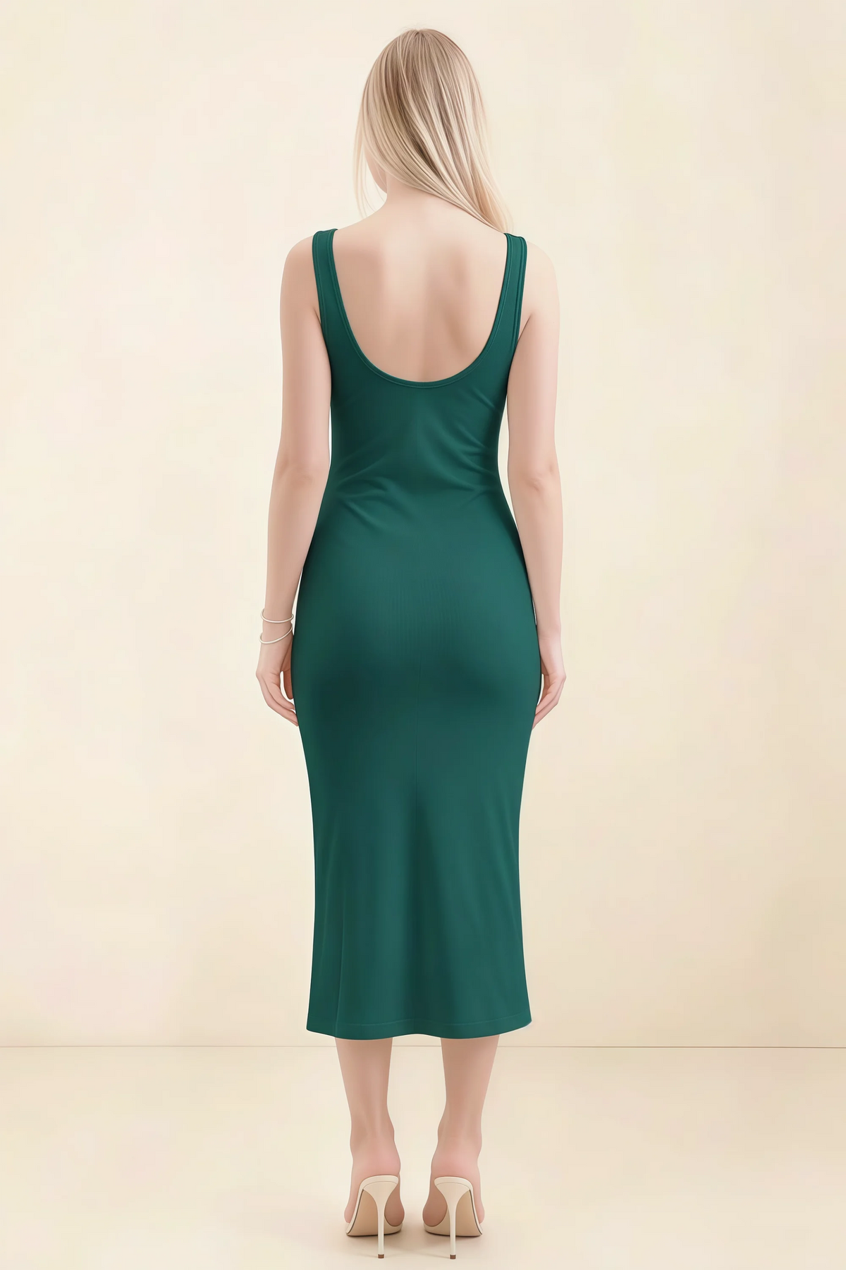 Alvina Emerald Green Scoop Neck Bodycon Midi Dress