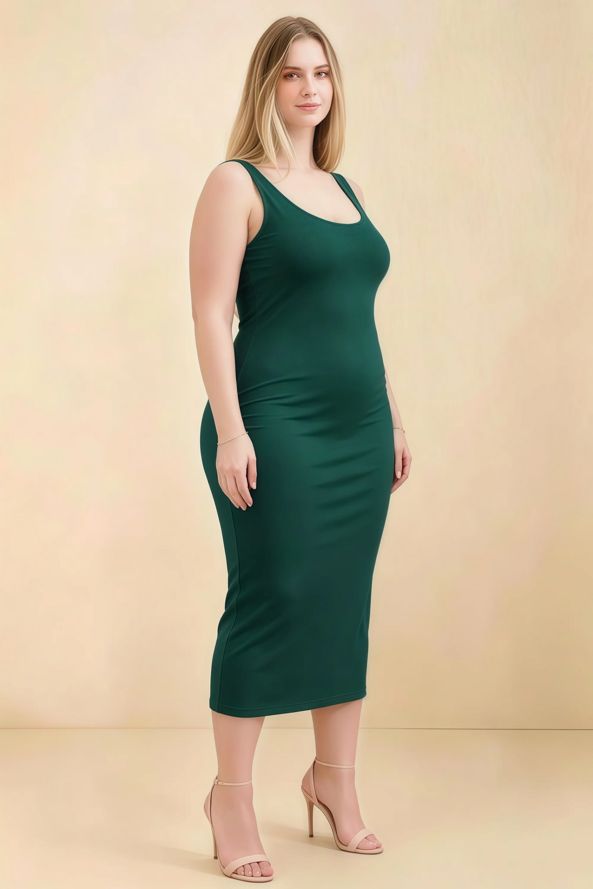 Alvina Emerald Green Scoop Neck Bodycon Midi Dress