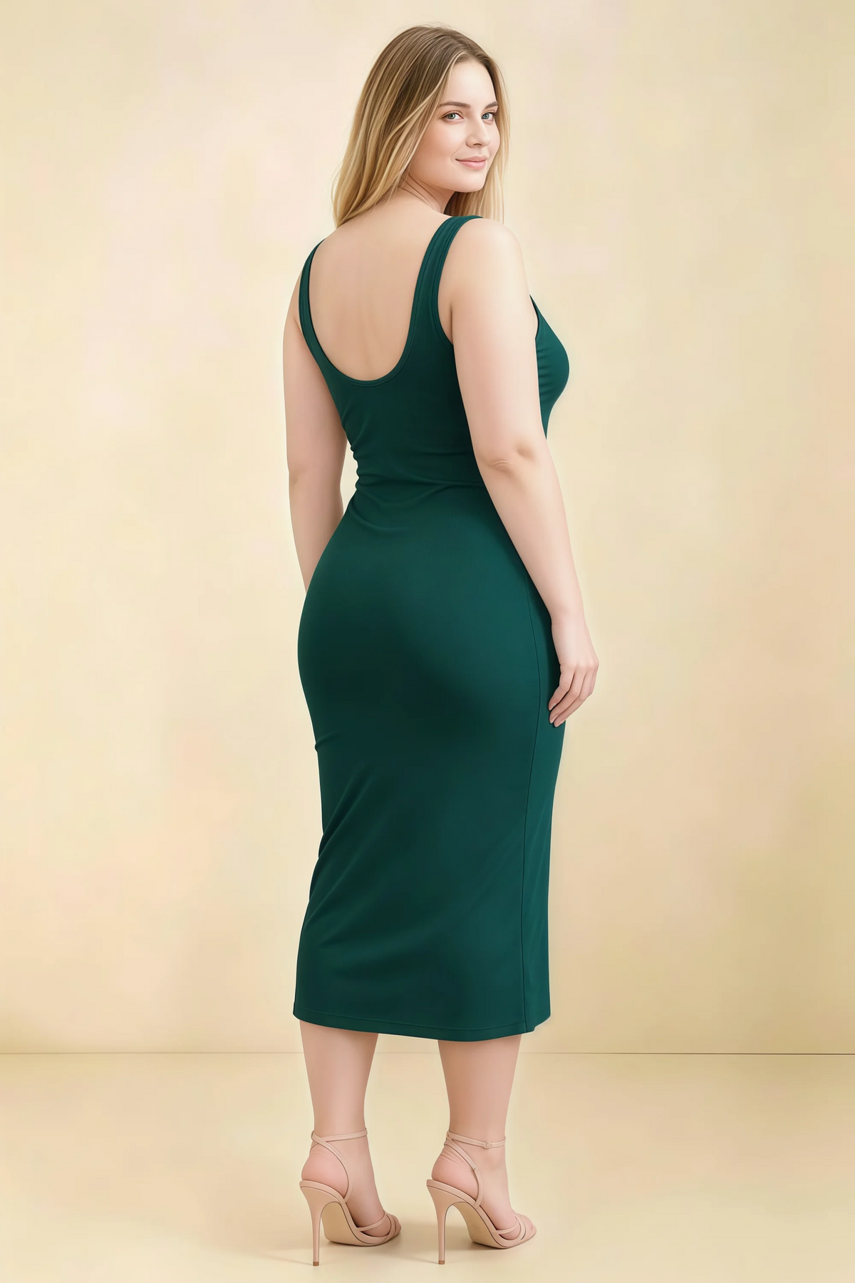 Alvina Emerald Green Scoop Neck Bodycon Midi Dress