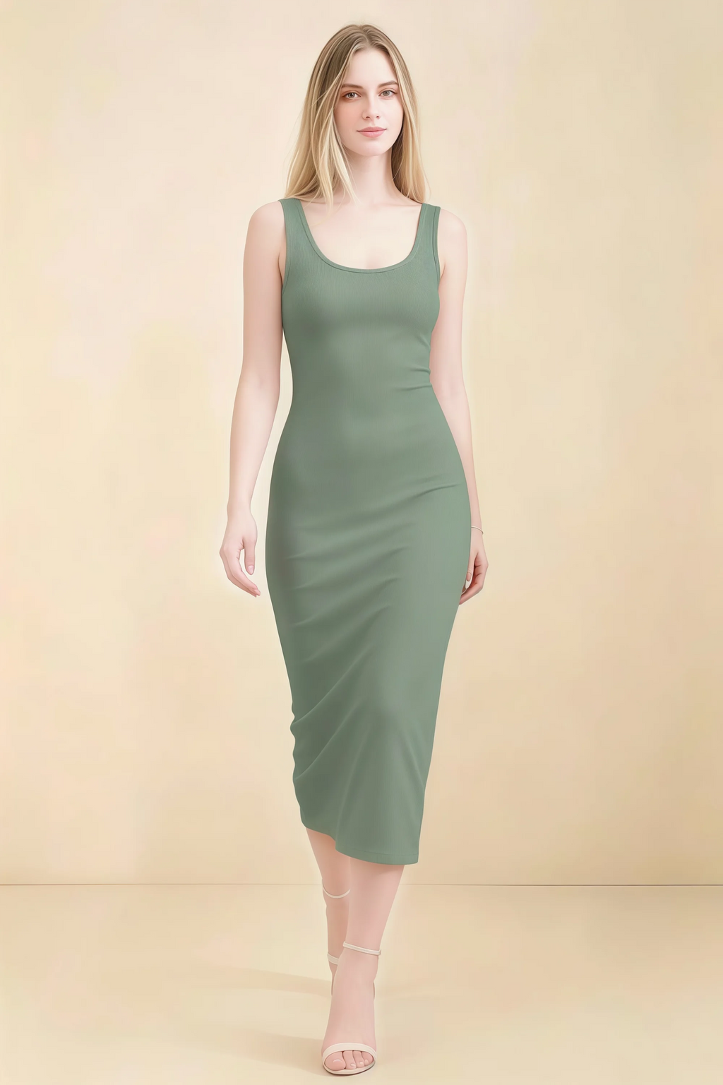 Alvina Eucalyptus Scoop Neck Bodycon Midi Dress