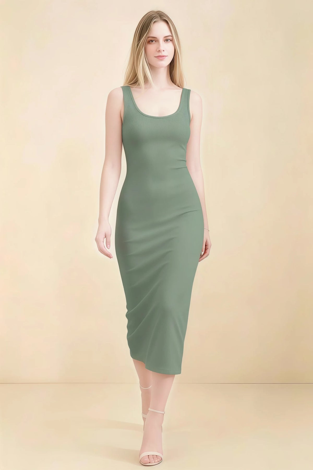 Alvina Eucalyptus Scoop Neck Bodycon Midi Dress Imagen principal del producto