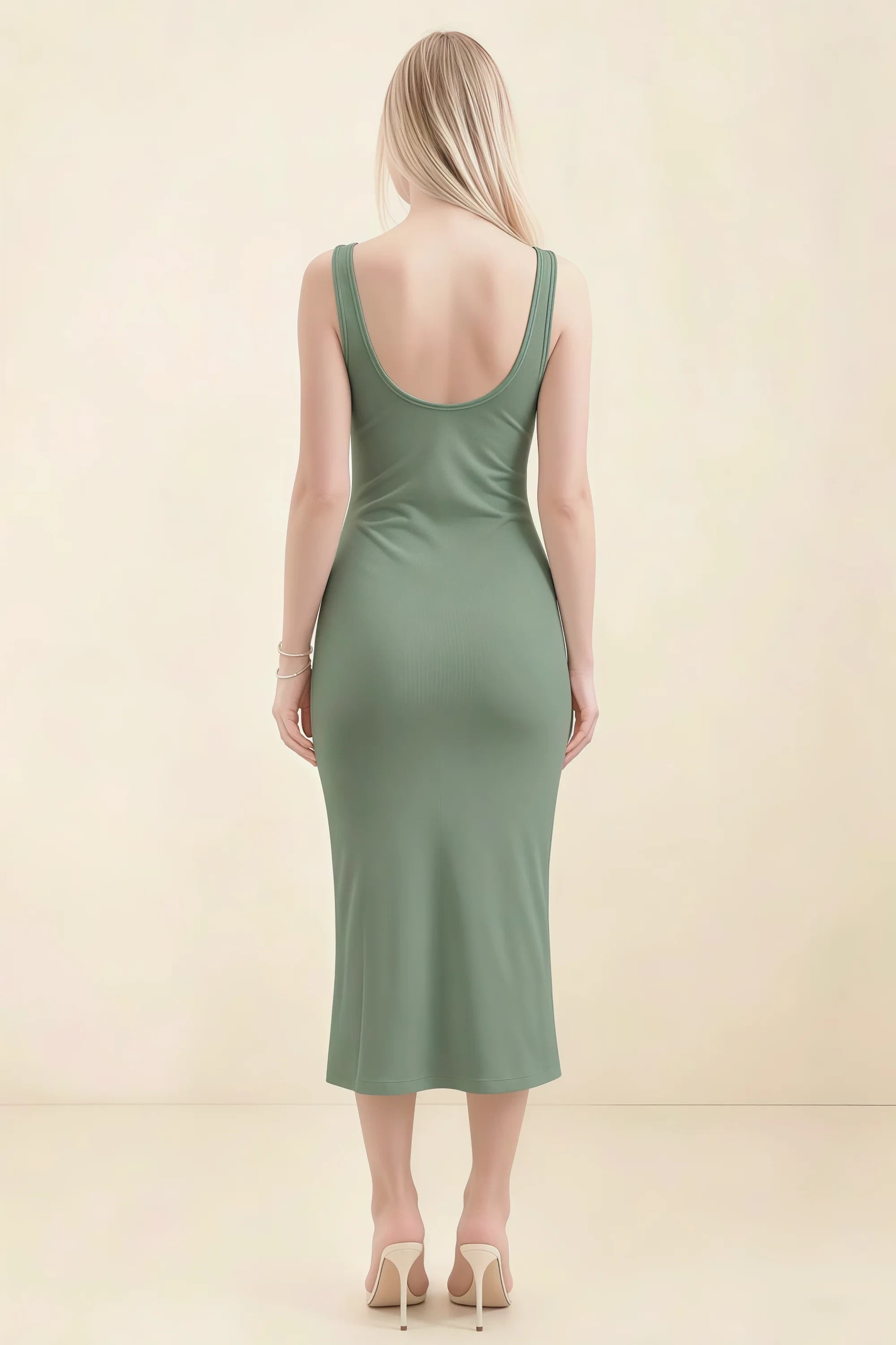 Alvina Eucalyptus Scoop Neck Bodycon Midi Dress Imagen secundaria del producto