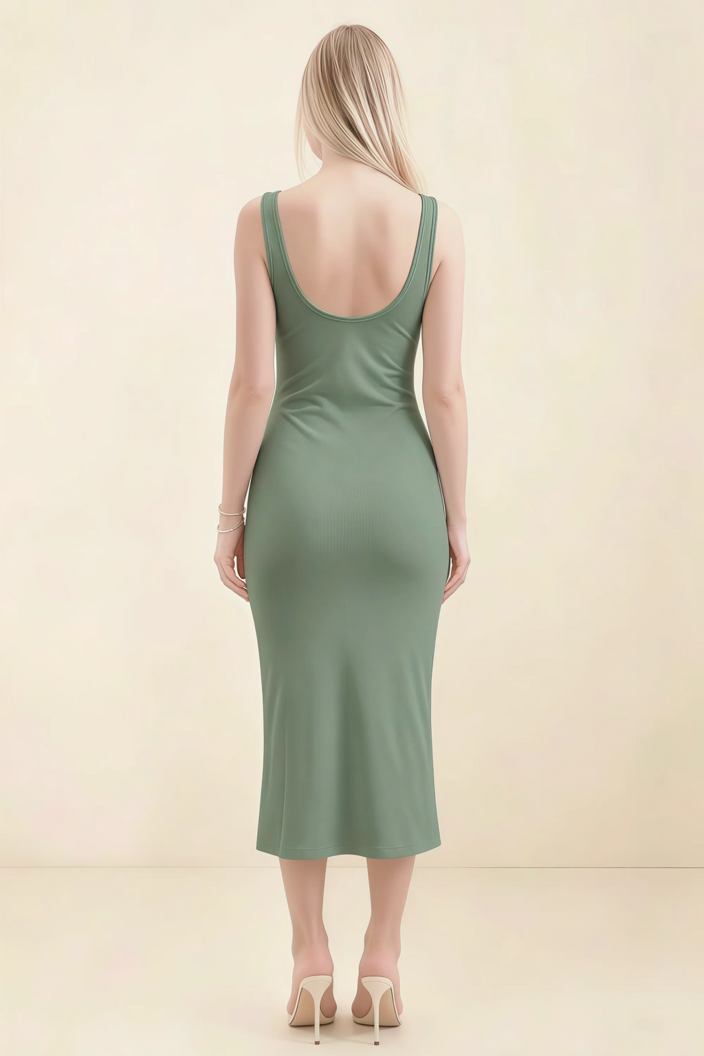 Alvina Eucalyptus Scoop Neck Bodycon Midi Dress