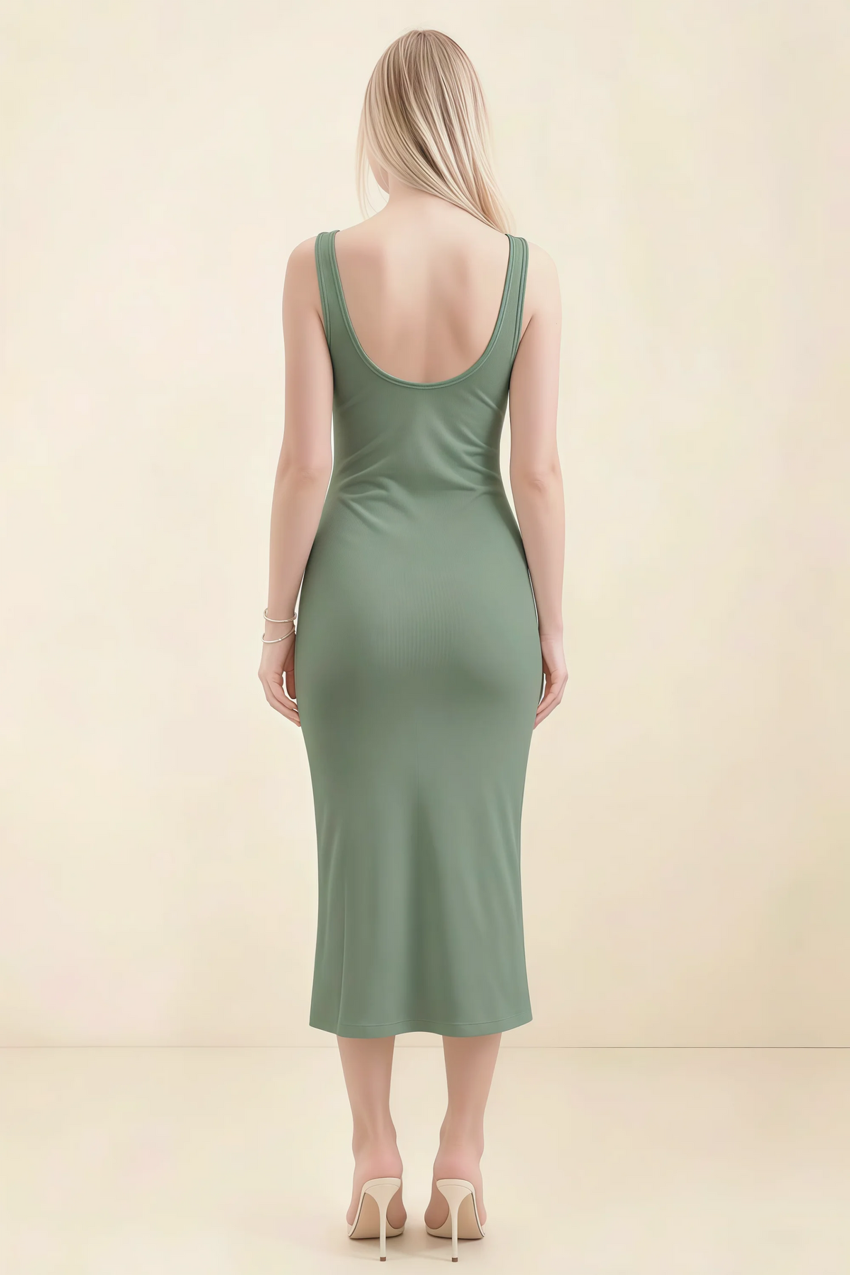 Alvina Eucalyptus Scoop Neck Bodycon Midi Dress