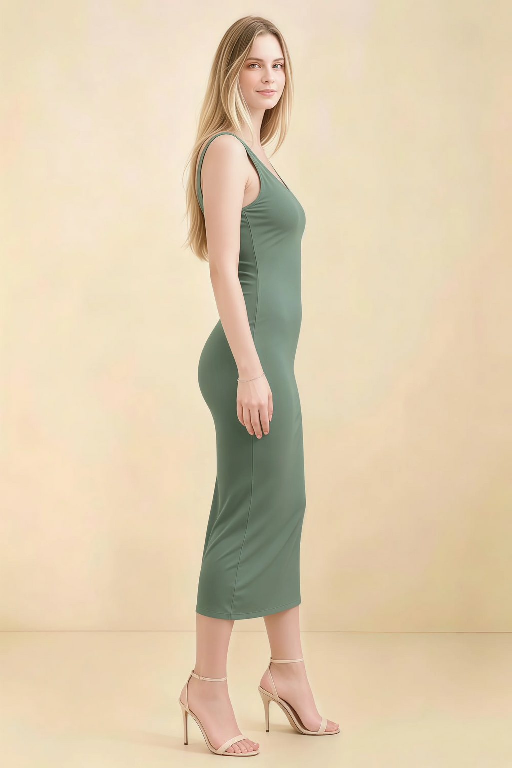 Alvina Eucalyptus Scoop Neck Bodycon Midi Dress