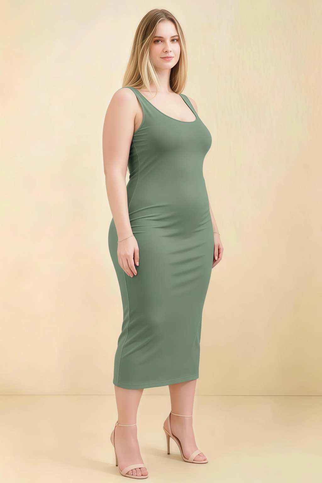 Alvina Eucalyptus Scoop Neck Bodycon Midi Dress