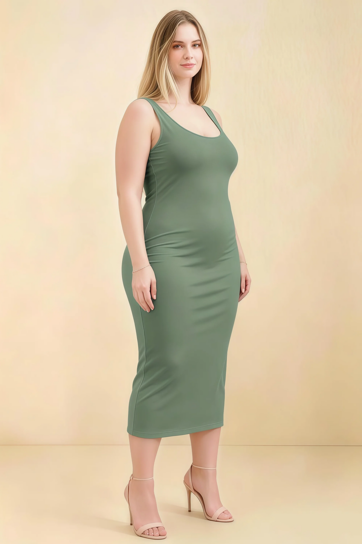 Alvina Eucalyptus Scoop Neck Bodycon Midi Dress