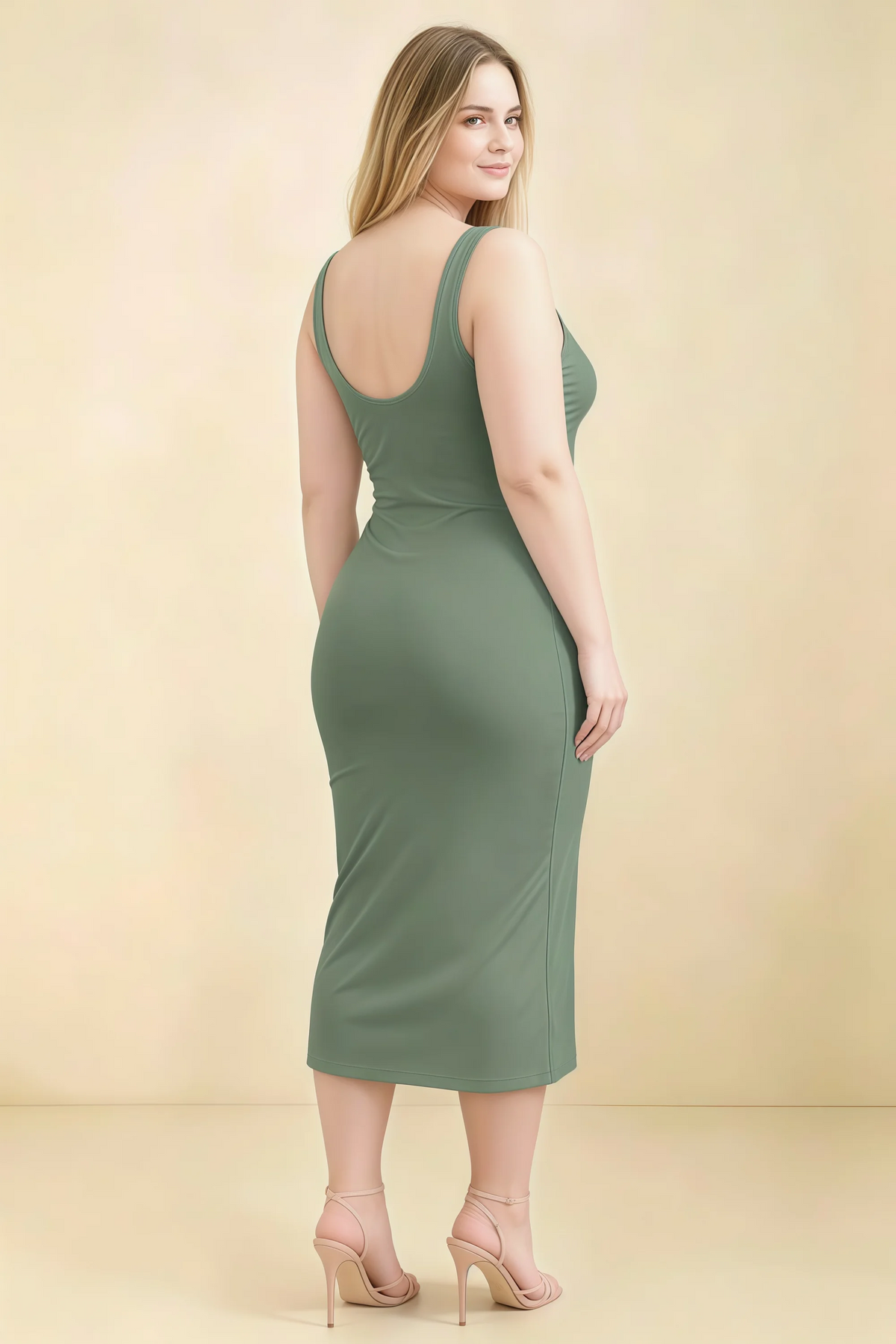 Alvina Eucalyptus Scoop Neck Bodycon Midi Dress