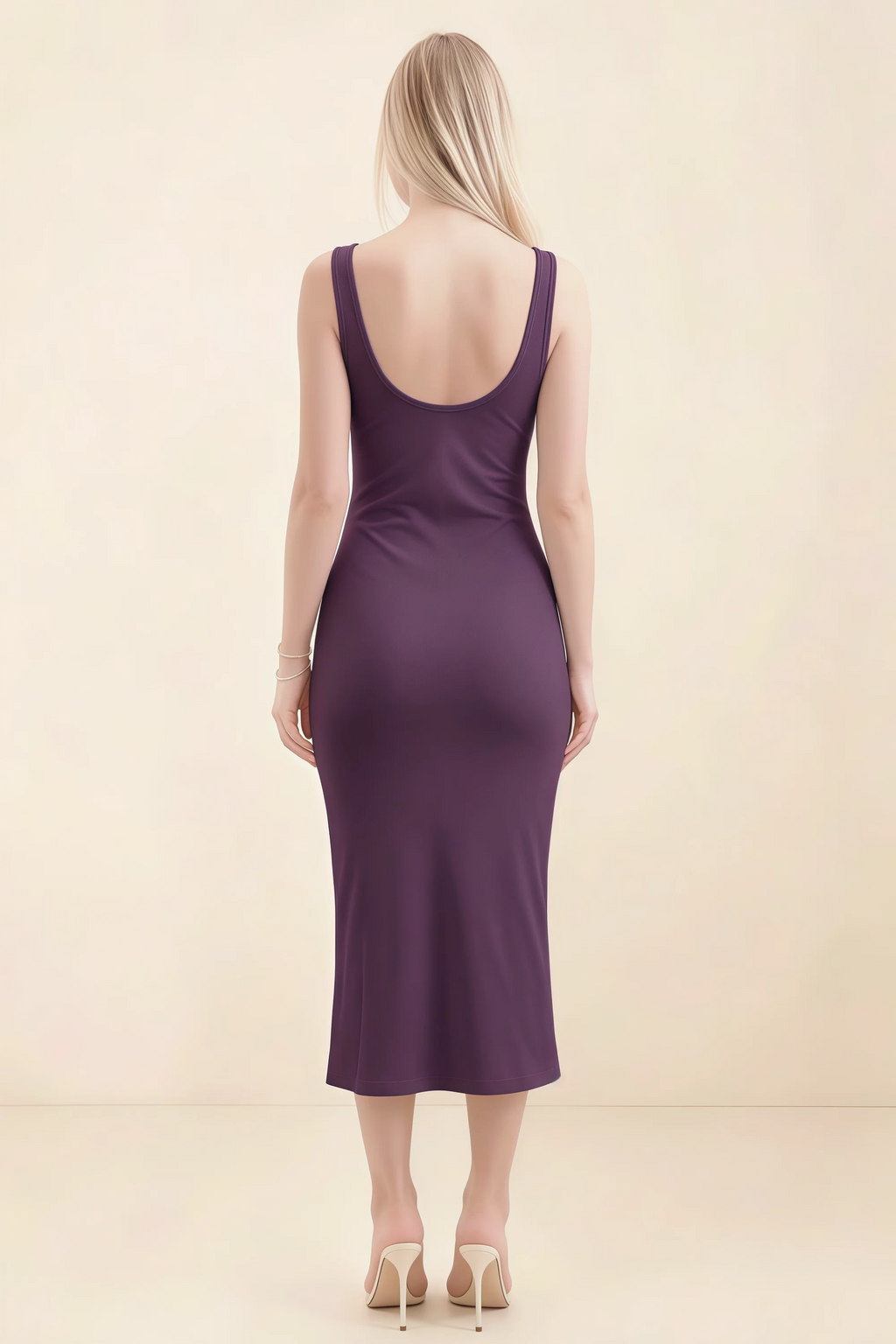 Alvina Grape Scoop Neck Bodycon Midi Dress