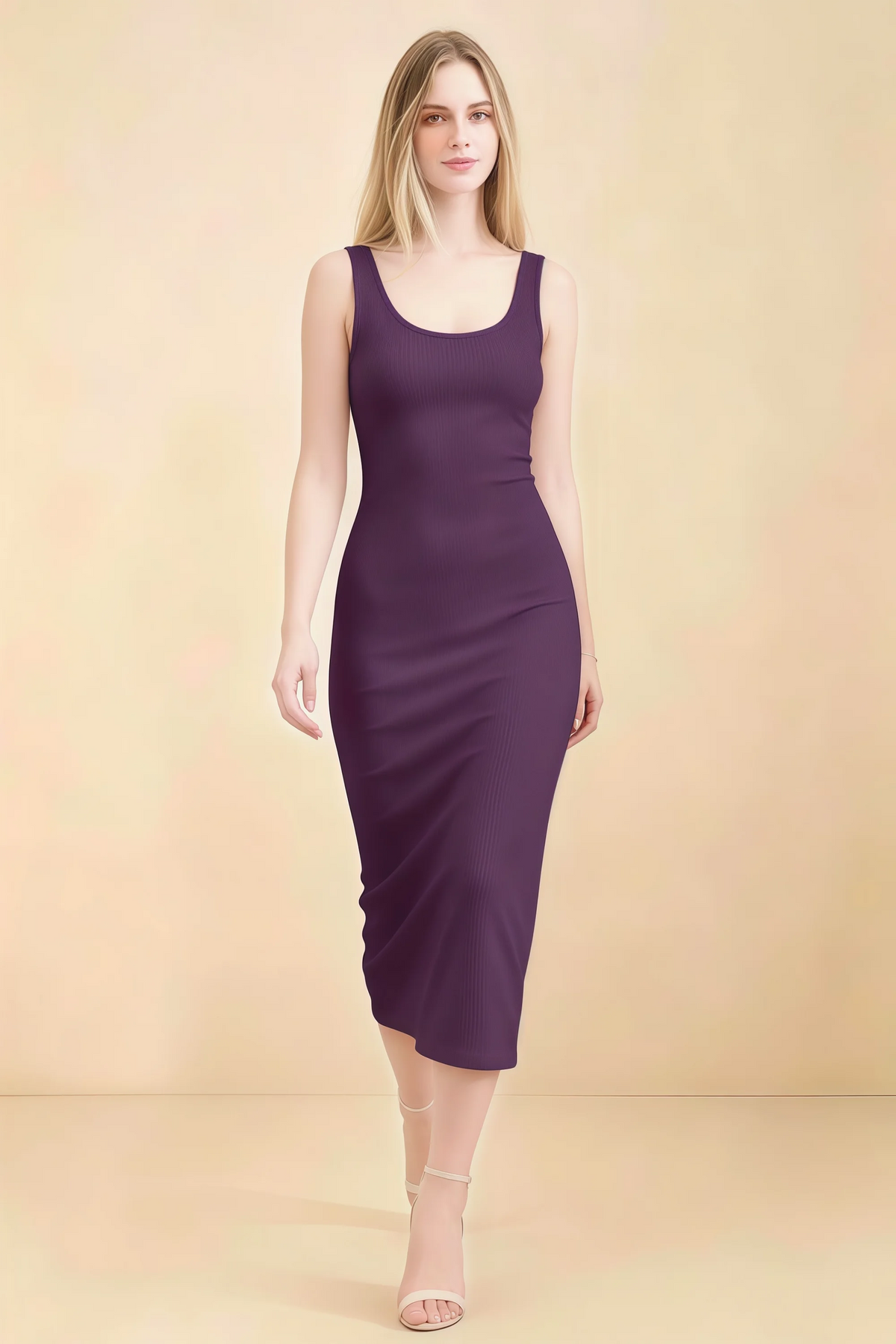 Alvina Grape Scoop Neck Bodycon Midi Dress