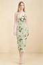 Alvina Green Floral Scoop Neck Bodycon Midi Dress