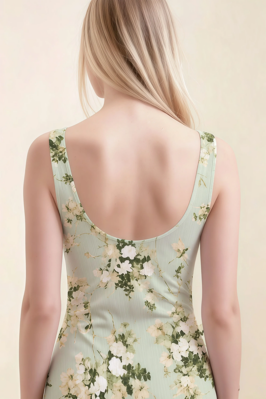 Alvina Green Floral Scoop Neck Bodycon Midi Dress