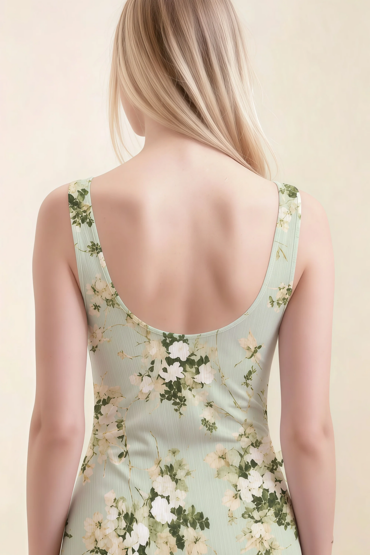 Alvina Green Floral Scoop Neck Bodycon Midi Dress