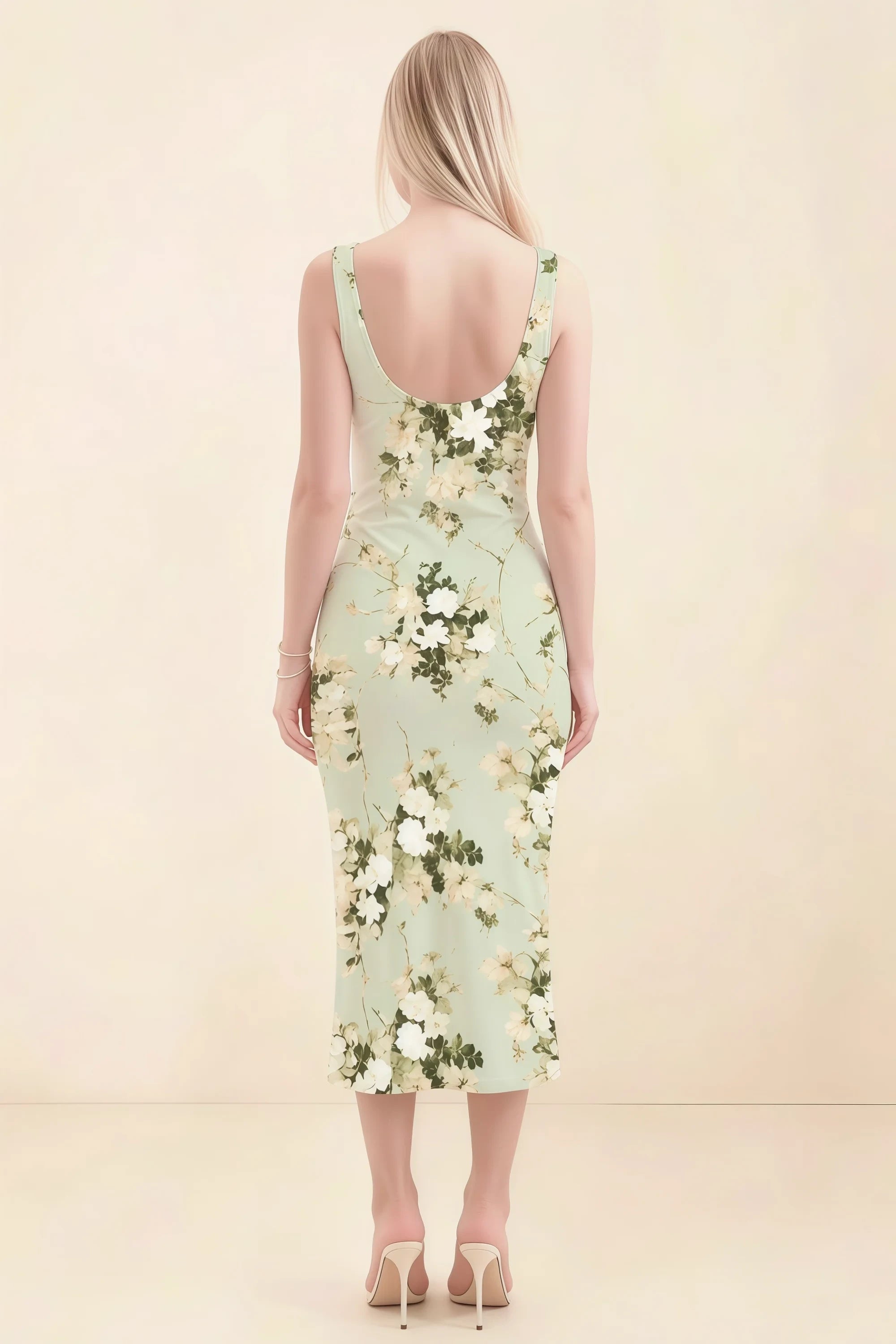 Alvina Green Floral Scoop Neck Bodycon Midi Dress Secondary image