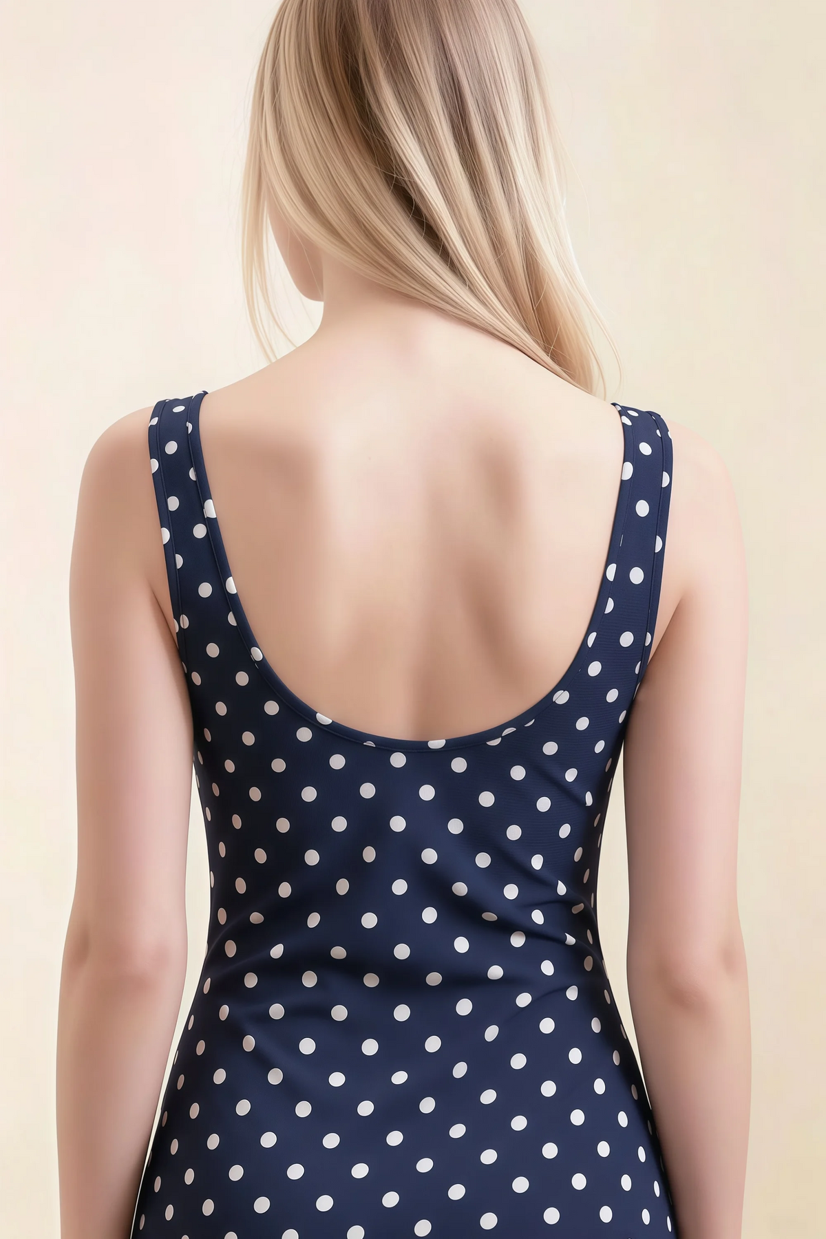 Alvina Navy Polka Dot Scoop Neck Bodycon Midi Dress