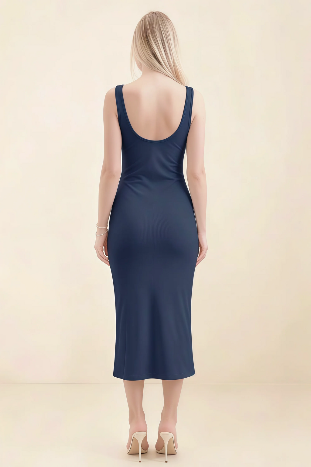 Alvina Navy Scoop Neck Bodycon Midi Dress