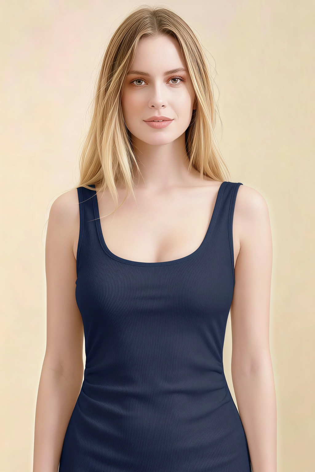 Alvina Navy Scoop Neck Bodycon Midi Dress