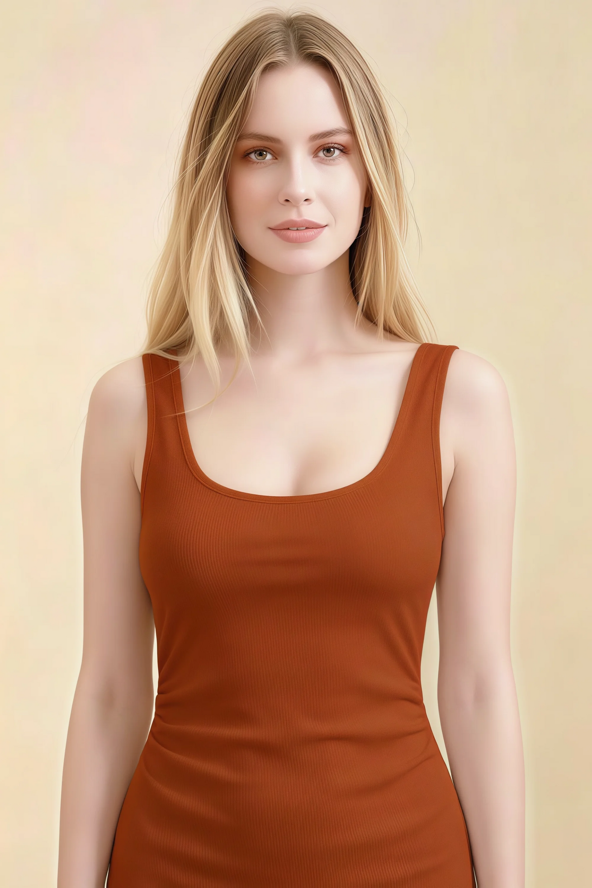 Alvina Paprika Scoop Neck Bodycon Midi Dress