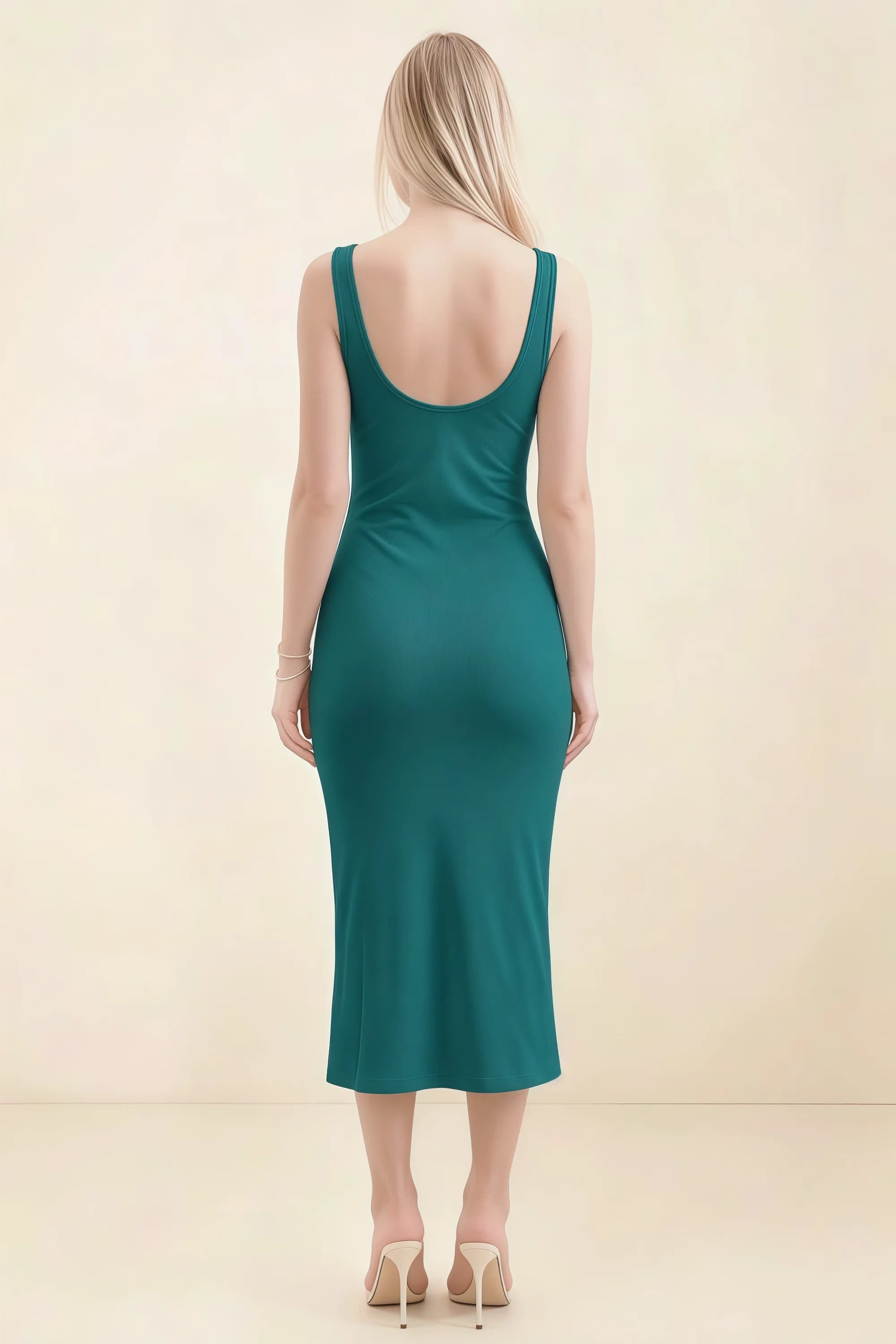 Alvina Peacock Scoop Neck Bodycon Midi Dress Imagen secundaria del producto