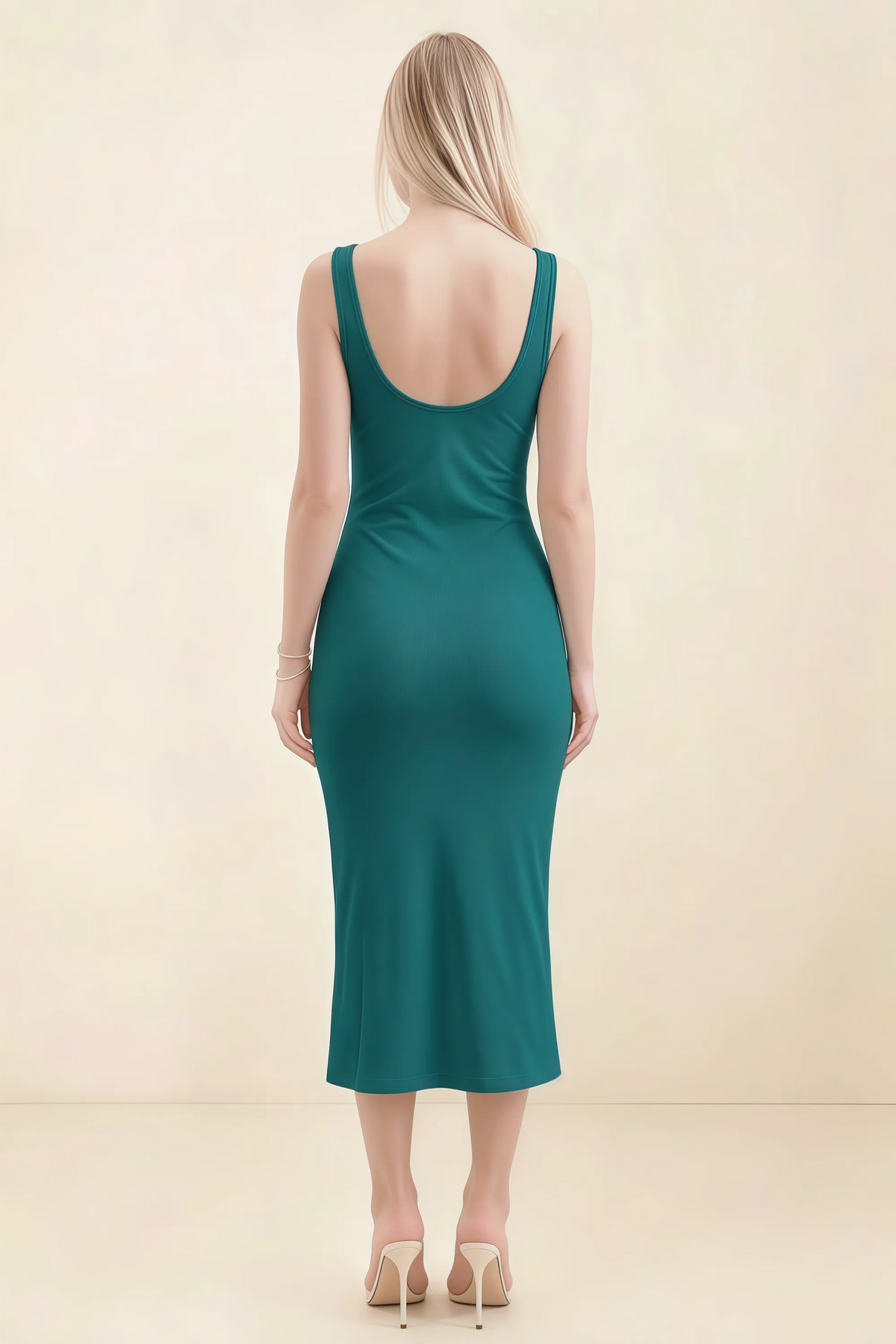 Alvina Peacock Scoop Neck Bodycon Midi Dress
