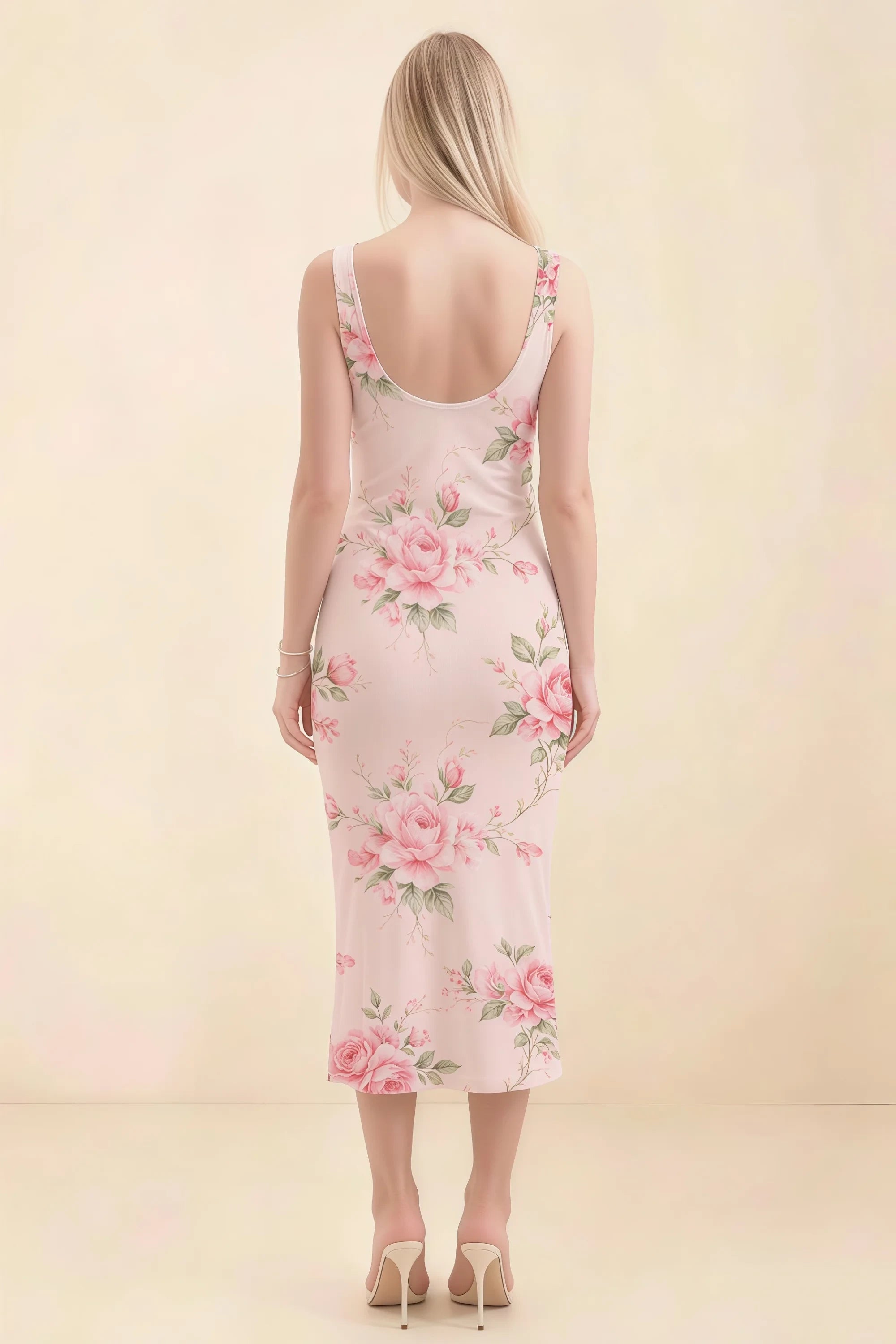 Alvina Pink Floral Scoop Neck Bodycon Midi Dress Secondary image