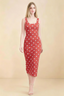 Alvina Red Polka Dot Scoop Neck Bodycon Midi Dress