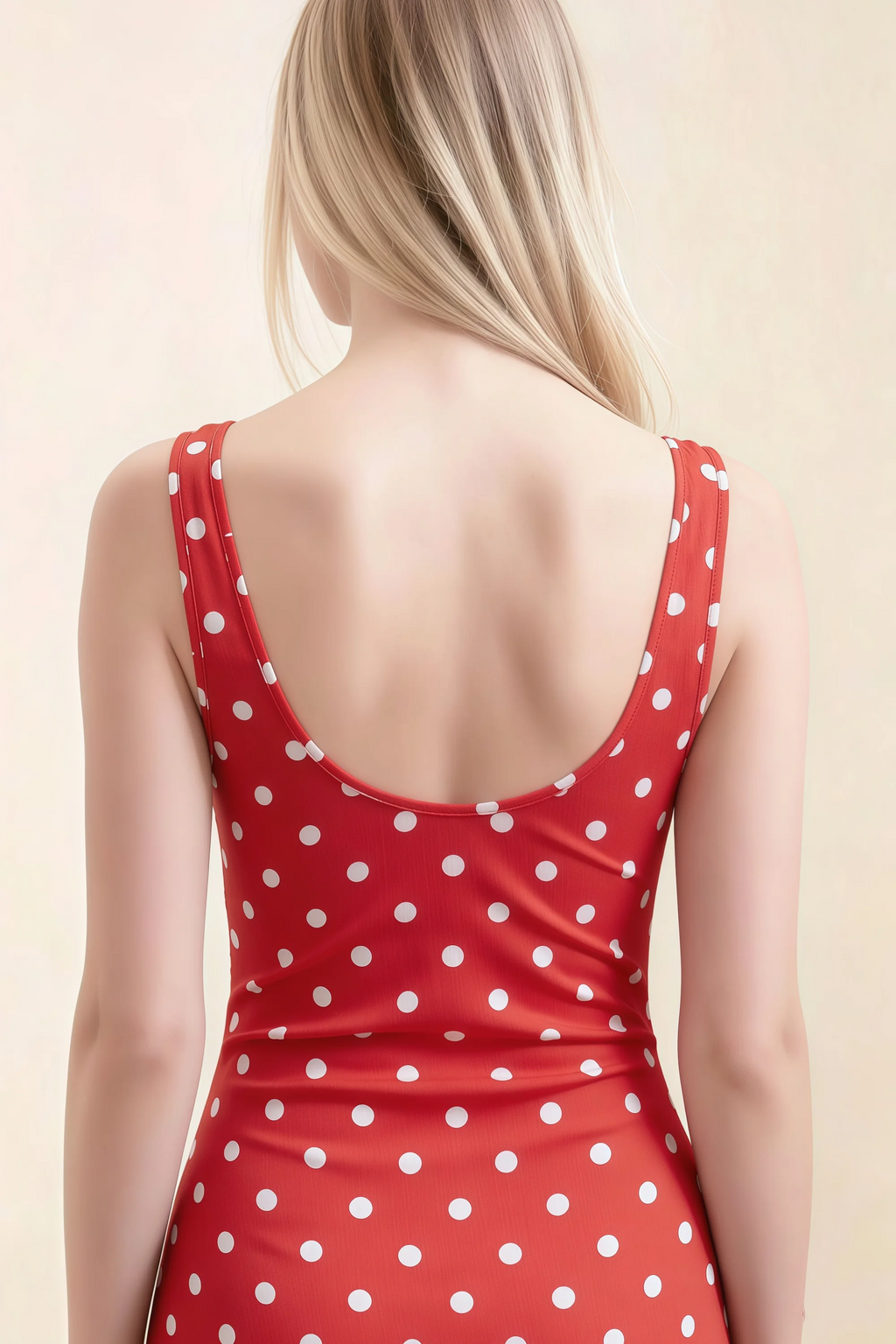 Alvina Red Polka Dot Scoop Neck Bodycon Midi Dress