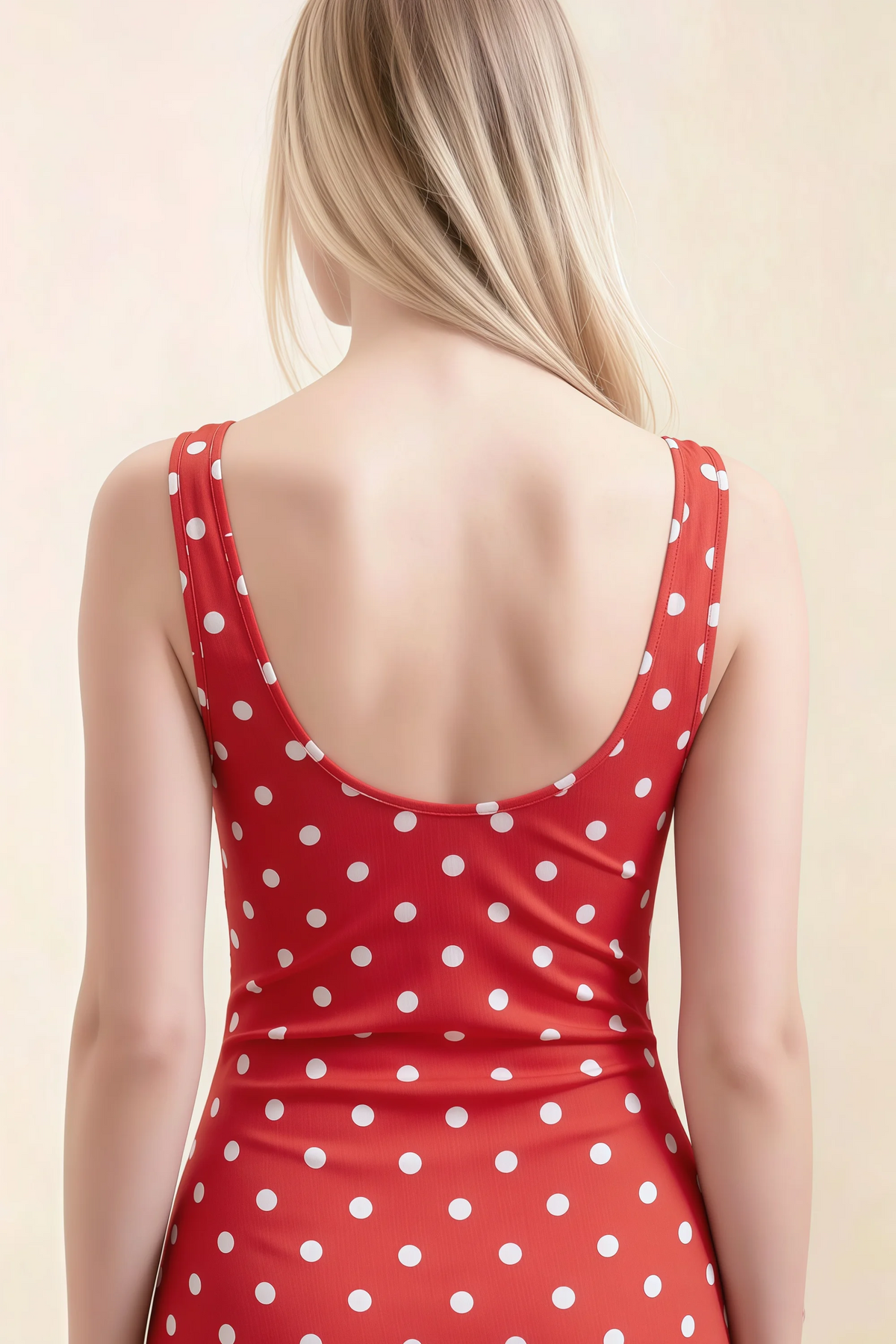 Alvina Red Polka Dot Scoop Neck Bodycon Midi Dress