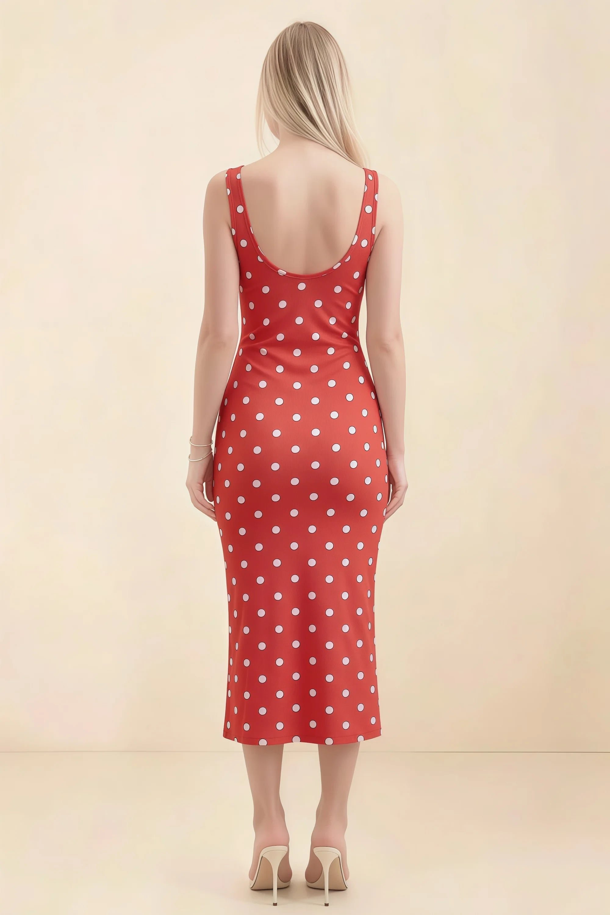 Alvina Red Polka Dot Scoop Neck Bodycon Midi Dress Secondary image