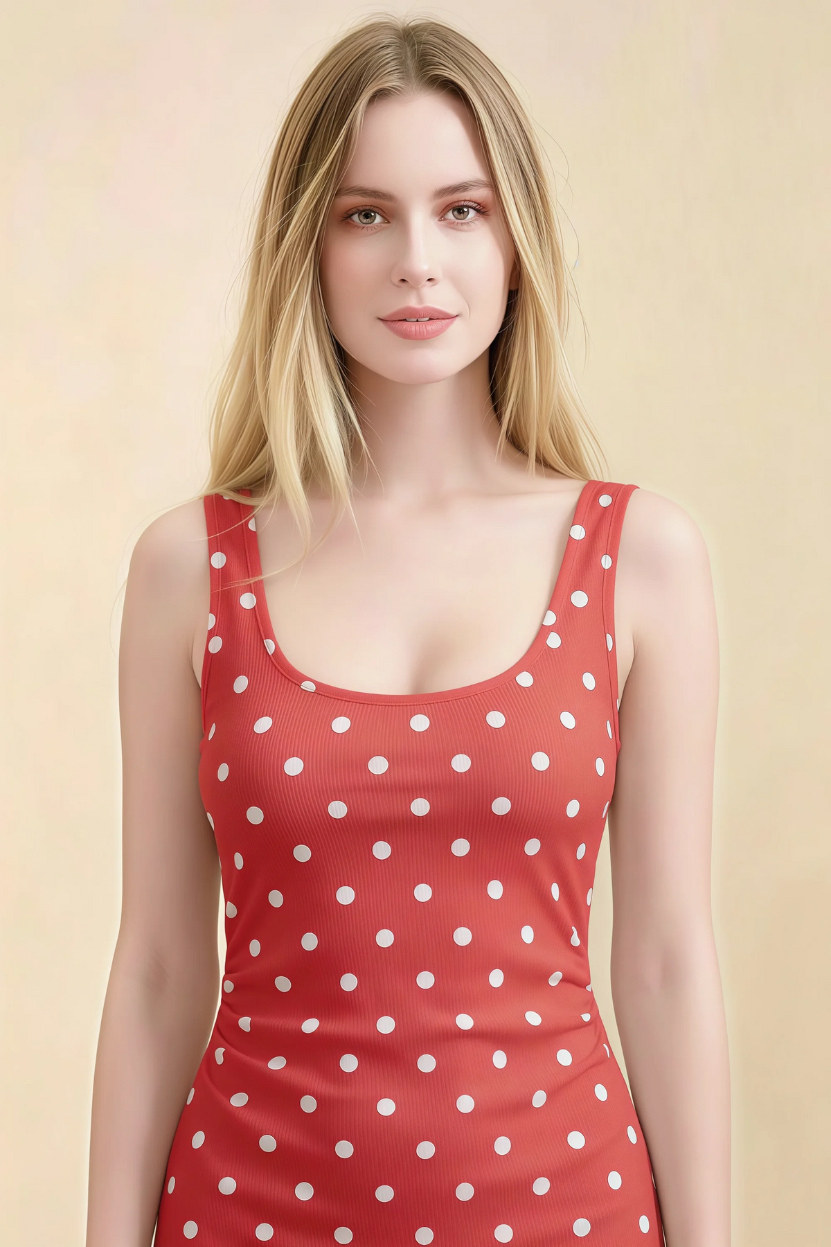 Alvina Red Polka Dot Scoop Neck Bodycon Midi Dress