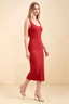 Alvina Red Scoop Neck Bodycon Midi Dress