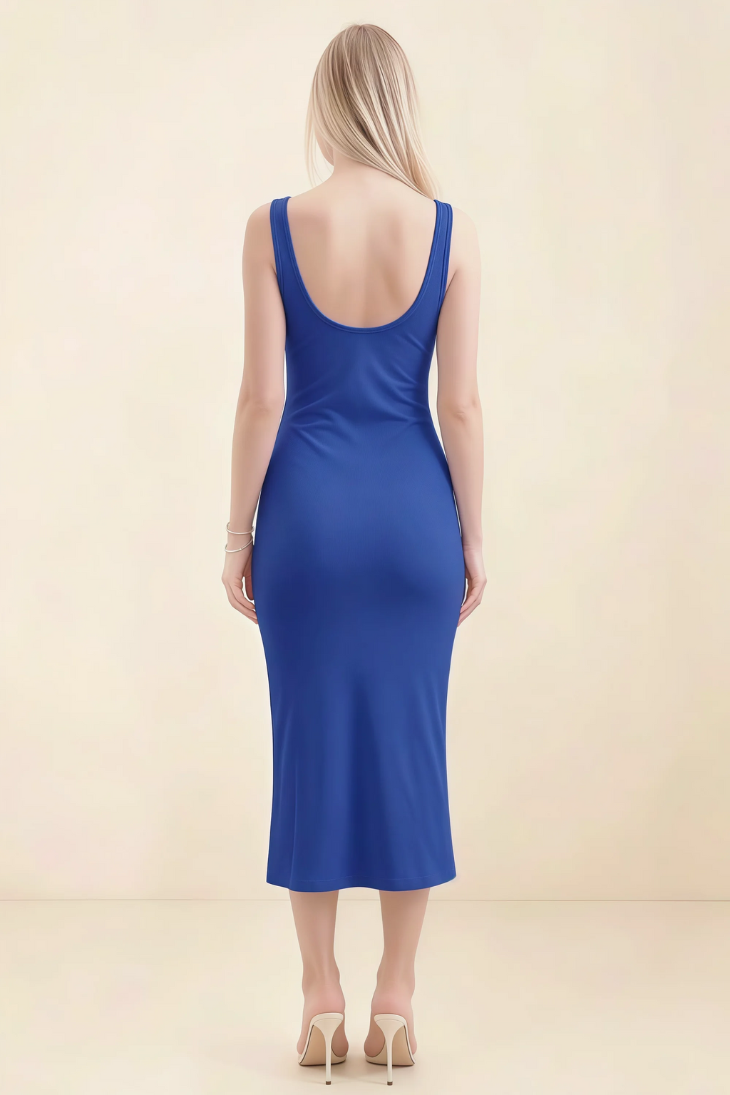 Alvina Royal Blue Scoop Neck Bodycon Midi Dress