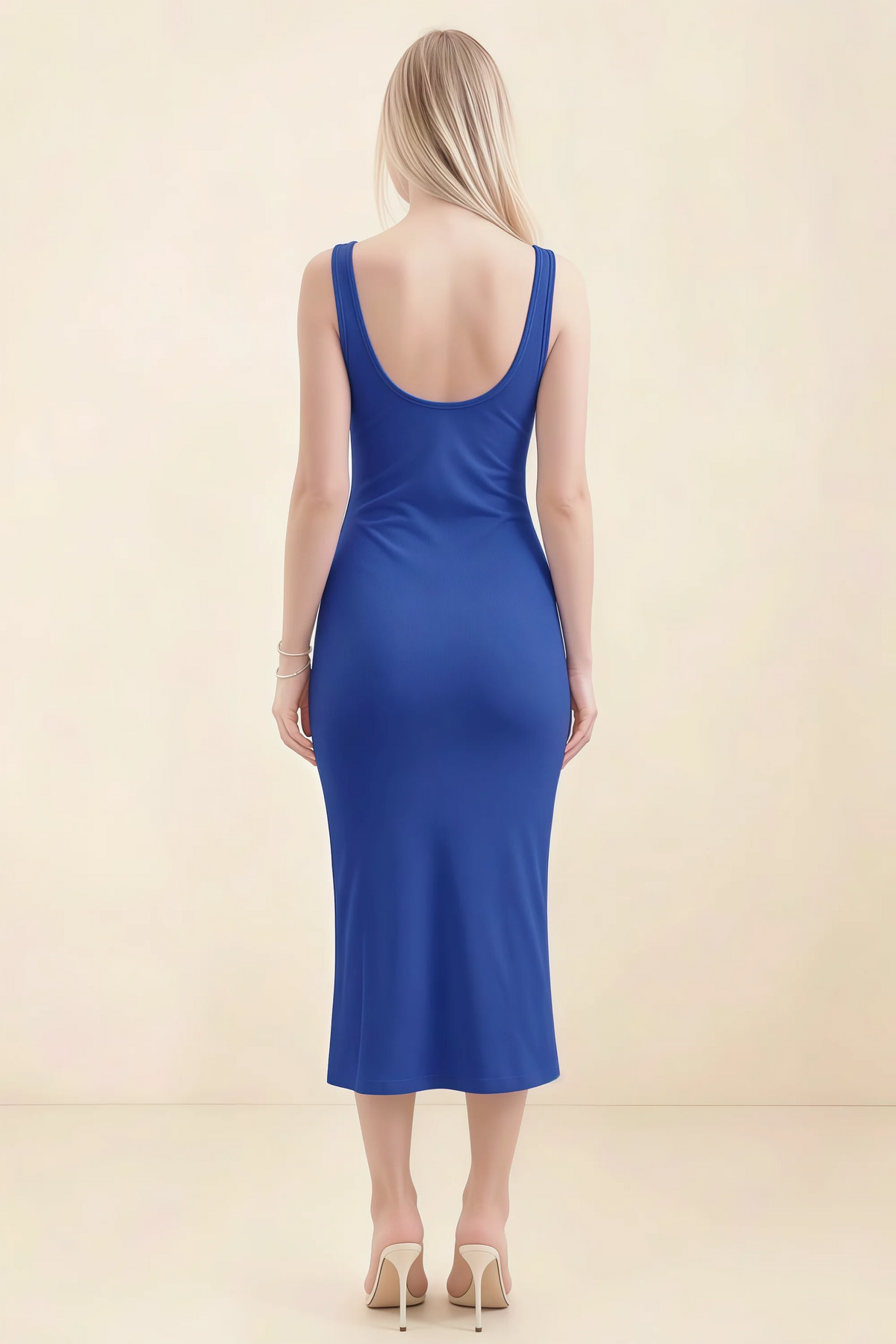 Alvina Royal Blue Scoop Neck Bodycon Midi Dress